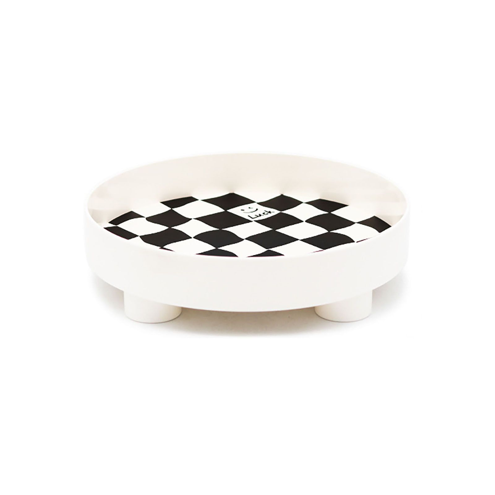 Round Storage Organizer Tray Checkerboard Design Plate Container Tray for Fruit Perfume Jewelry White, Large - Image 1
