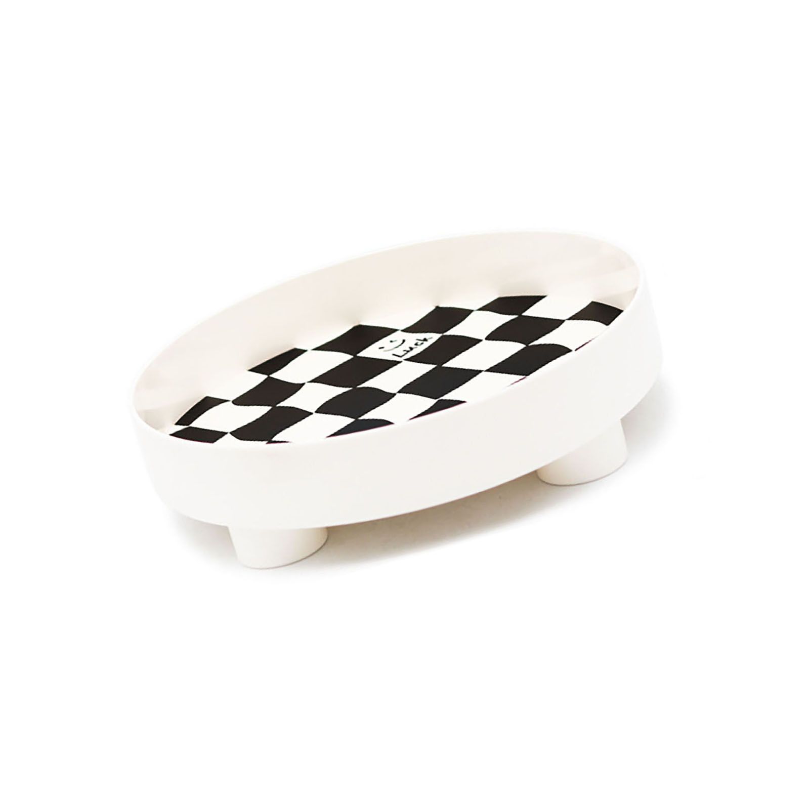 Round Storage Organizer Tray Checkerboard Design Plate Container Tray for Fruit Perfume Jewelry White, Large - Image 2