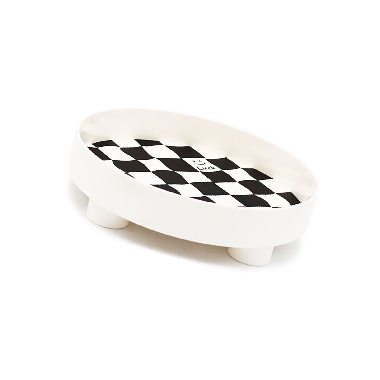 Round Storage Organizer Tray Checkerboard Design Plate Container Tray for Fruit Perfume Jewelry White, Large - Image 3