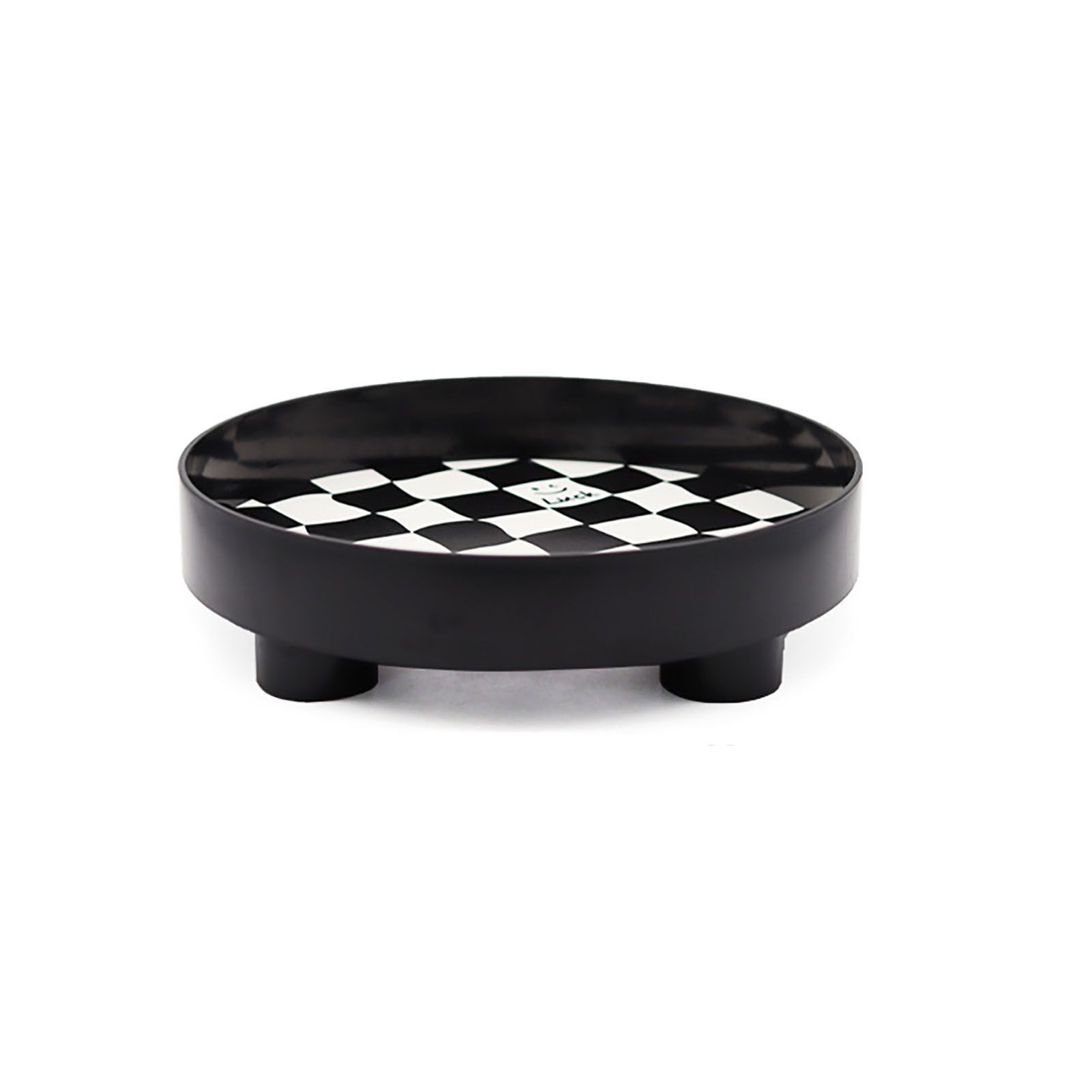 Round Storage Organizer Tray Checkerboard Design Plate Container Tray for Fruit Perfume Jewelry Black, Large - Image 1