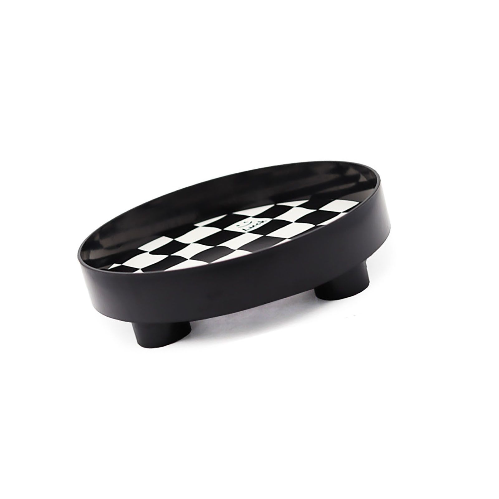 Round Storage Organizer Tray Checkerboard Design Plate Container Tray for Fruit Perfume Jewelry Black, Small - Image 2