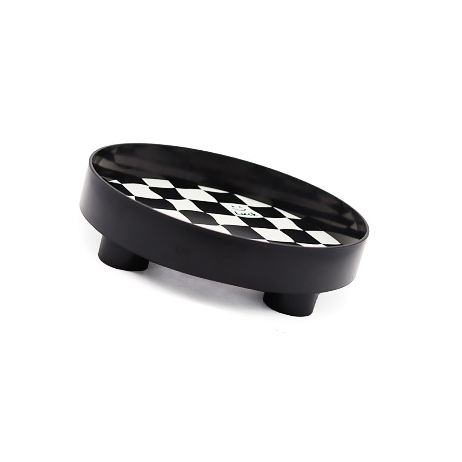 Round Storage Organizer Tray Checkerboard Design Plate Container Tray for Fruit Perfume Jewelry Black, Small - Image 3