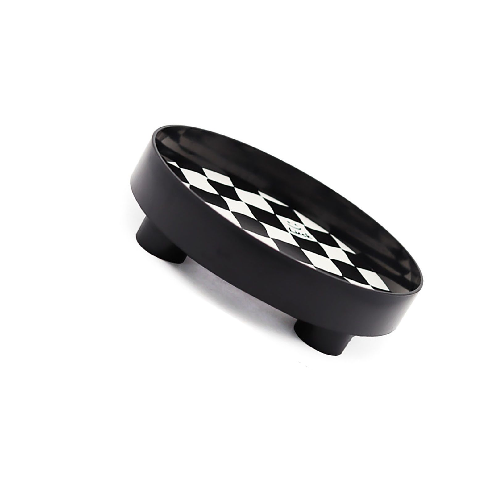 Round Storage Organizer Tray Checkerboard Design Plate Container Tray for Fruit Perfume Jewelry Black, Small - Image 5