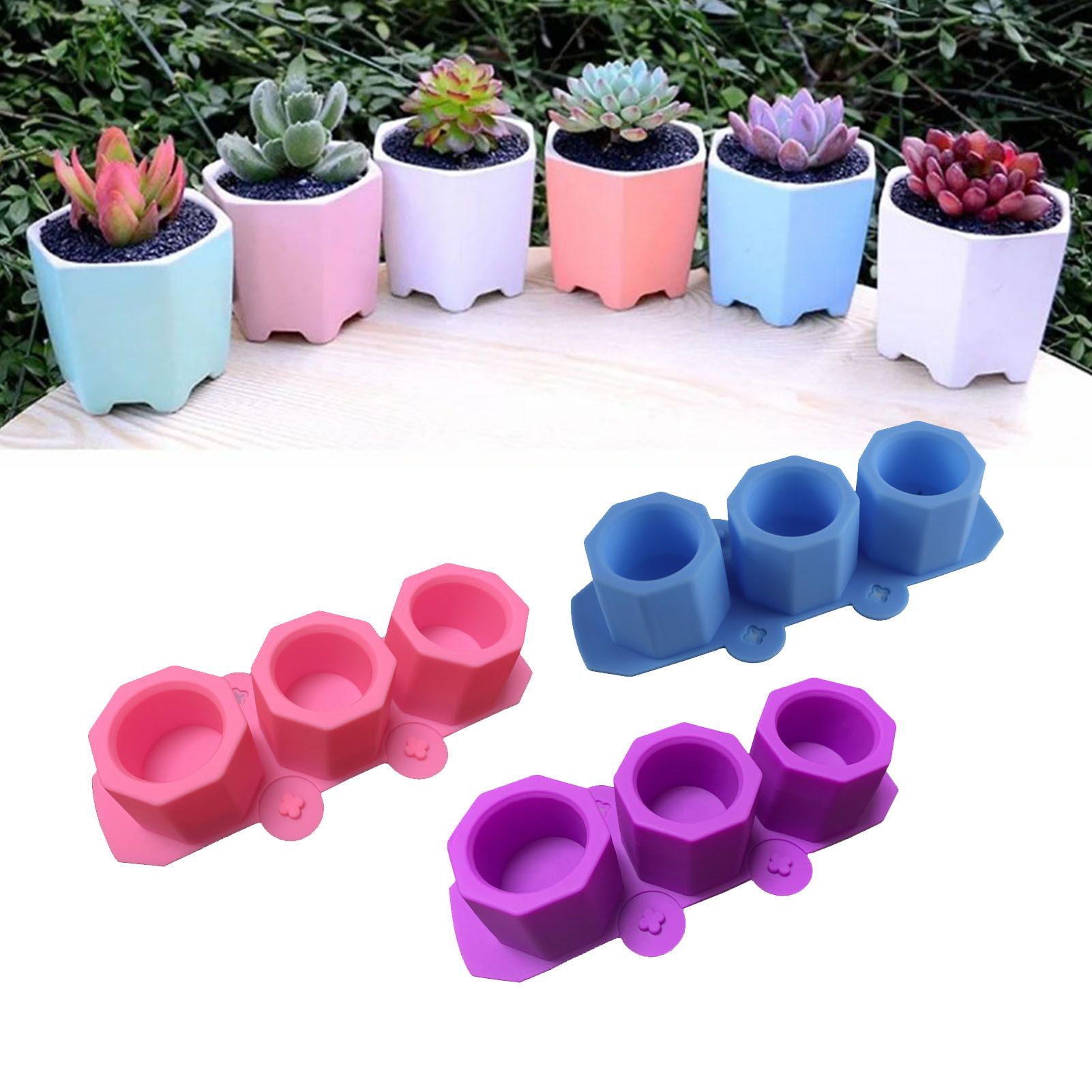 3 Pcs Silicone Planter Mold For Making Concrete Flower Pots DIY Succulent Plants Blue Pink Purple - Image 5