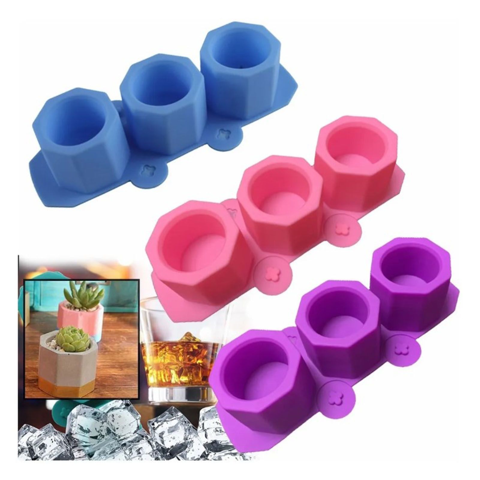 3 Pcs Silicone Planter Mold For Making Concrete Flower Pots DIY Succulent Plants Blue Pink Purple - Image 6