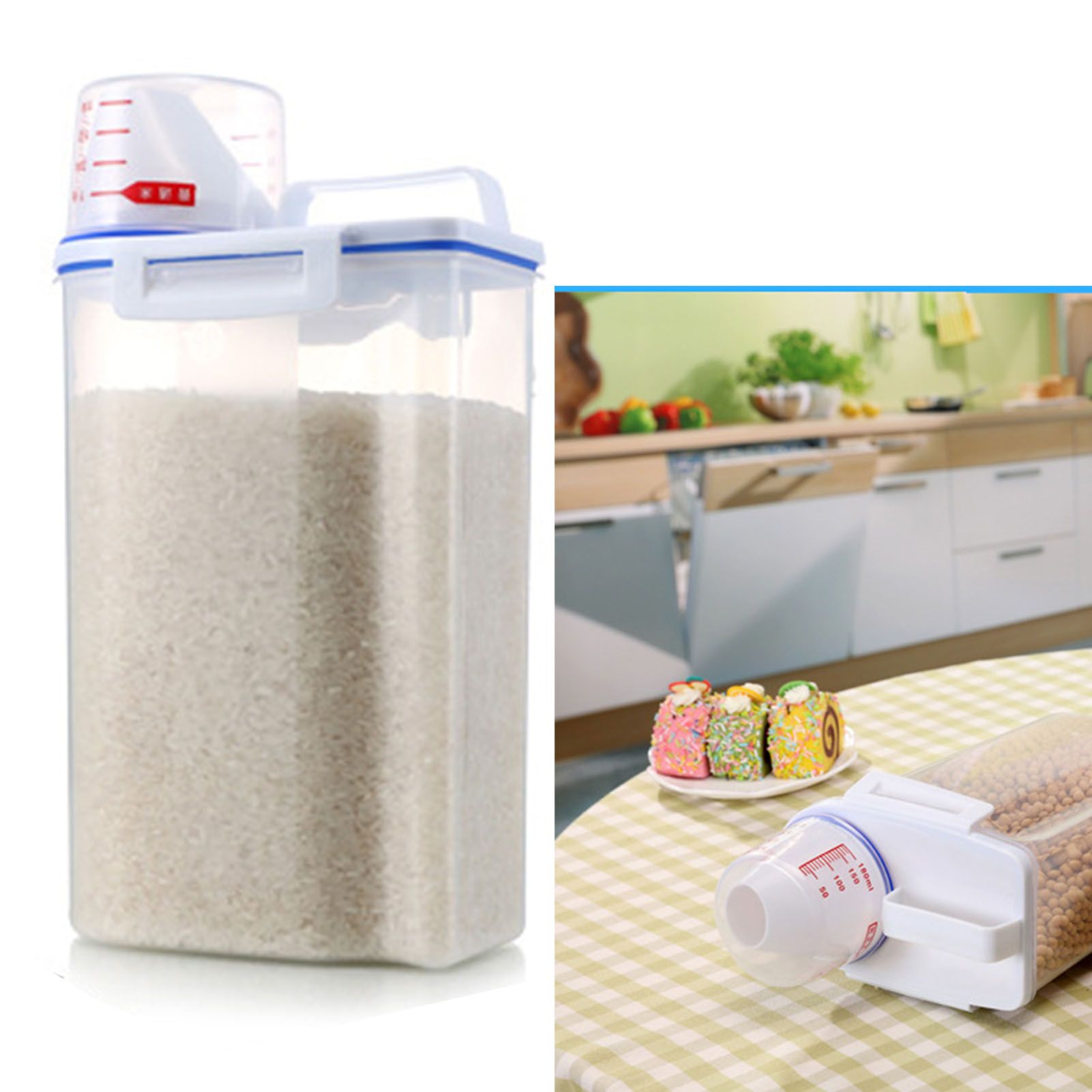 Rice Storage Barrel 2KG Capacity BPA Free Airtight Cereal Container with Measuring Cup Lid for Grain Flour Nuts - Image 6