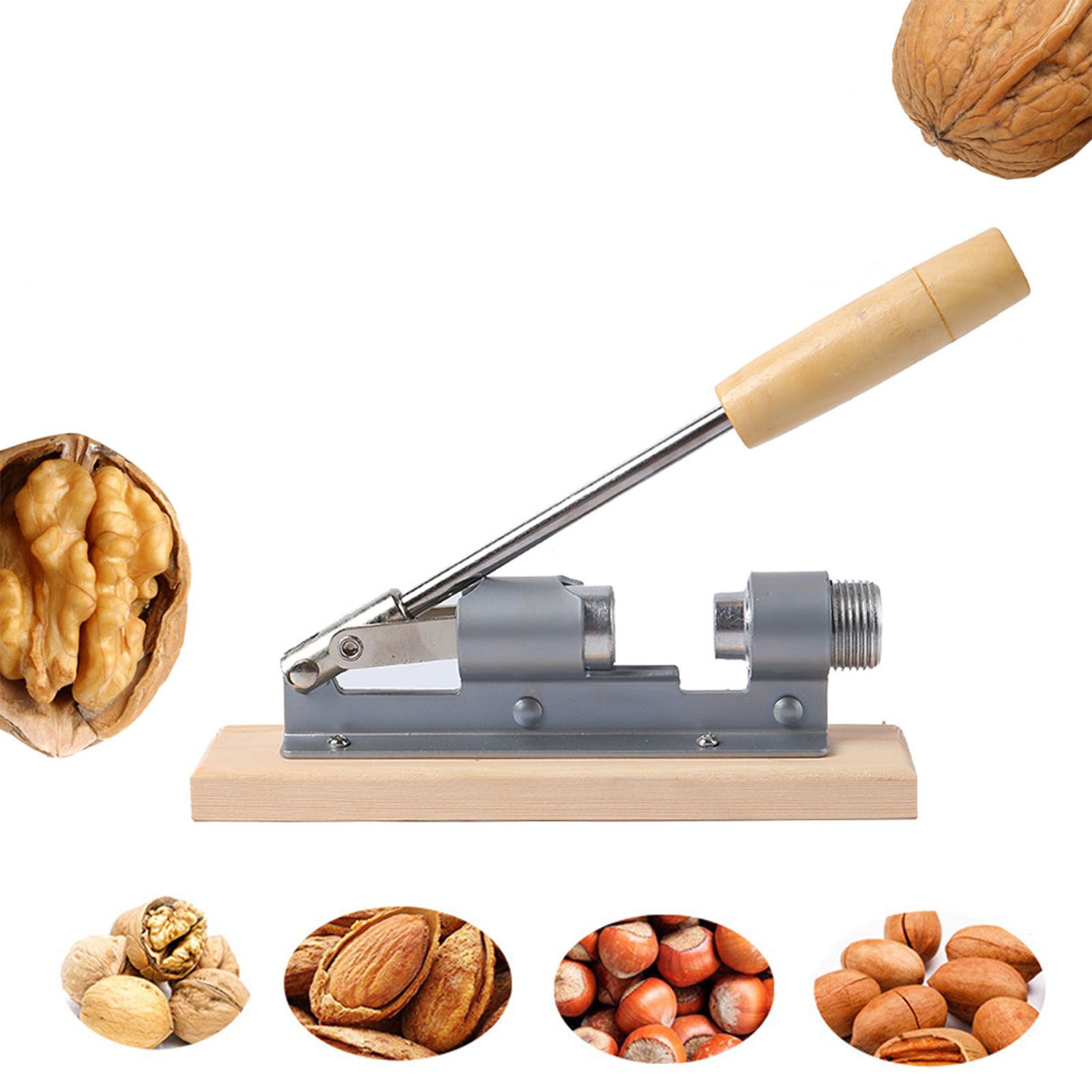 Pecan Nut Cracker Mechanical Regulable Design Wood Stainless Steel Walnut Plier Opener Tool - Image 2
