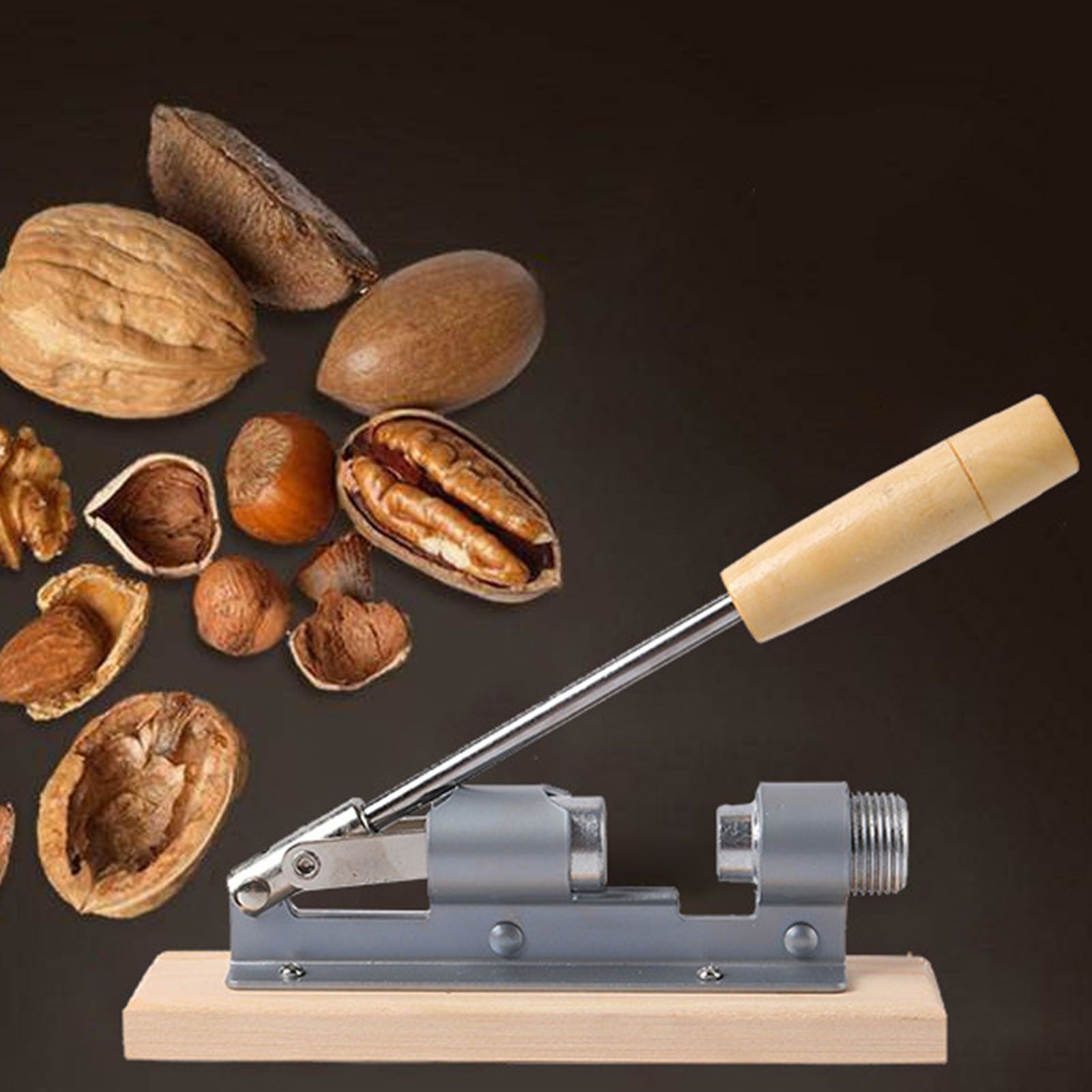 Pecan Nut Cracker Mechanical Regulable Design Wood Stainless Steel Walnut Plier Opener Tool - Image 5