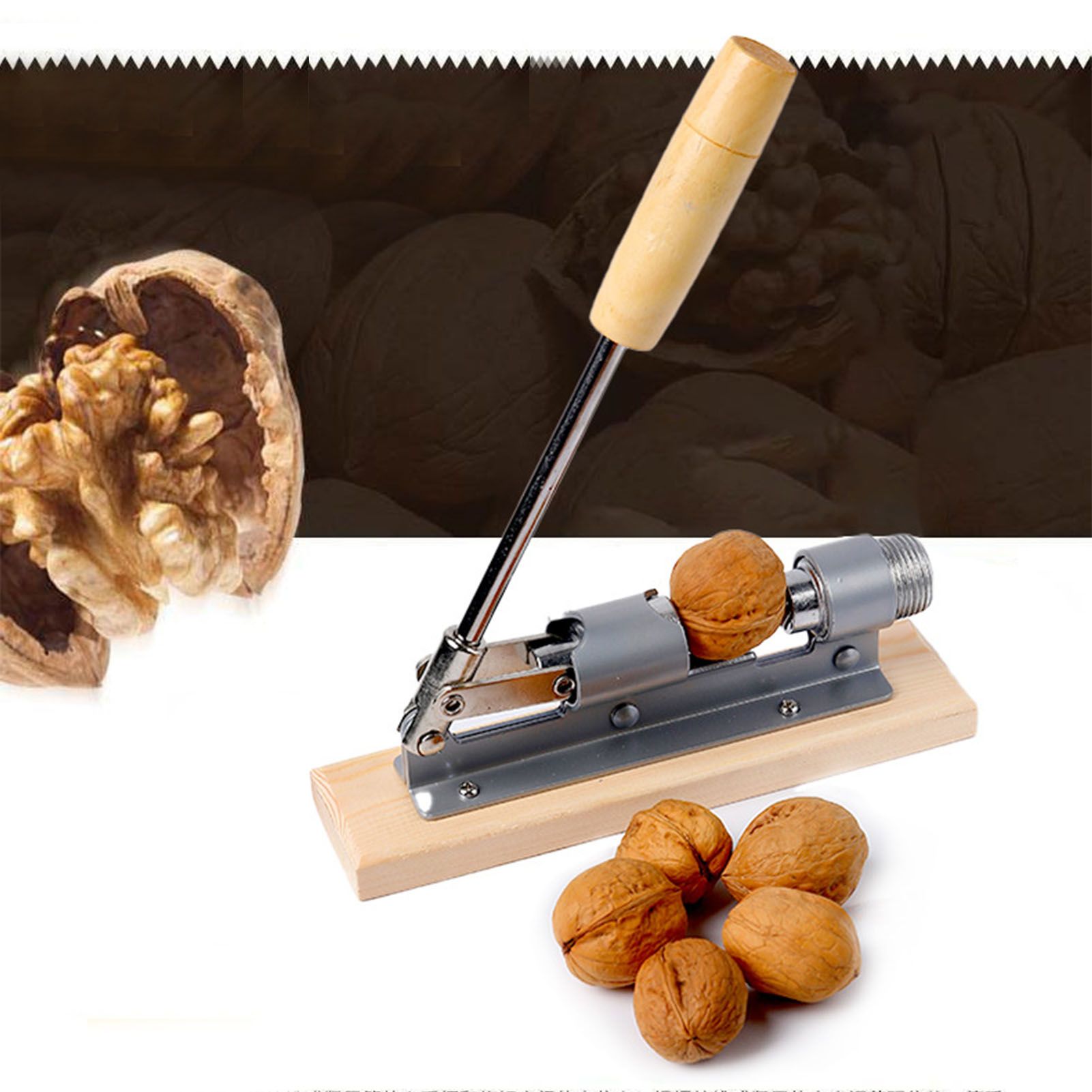 Pecan Nut Cracker Mechanical Regulable Design Wood Stainless Steel Walnut Plier Opener Tool - Image 6