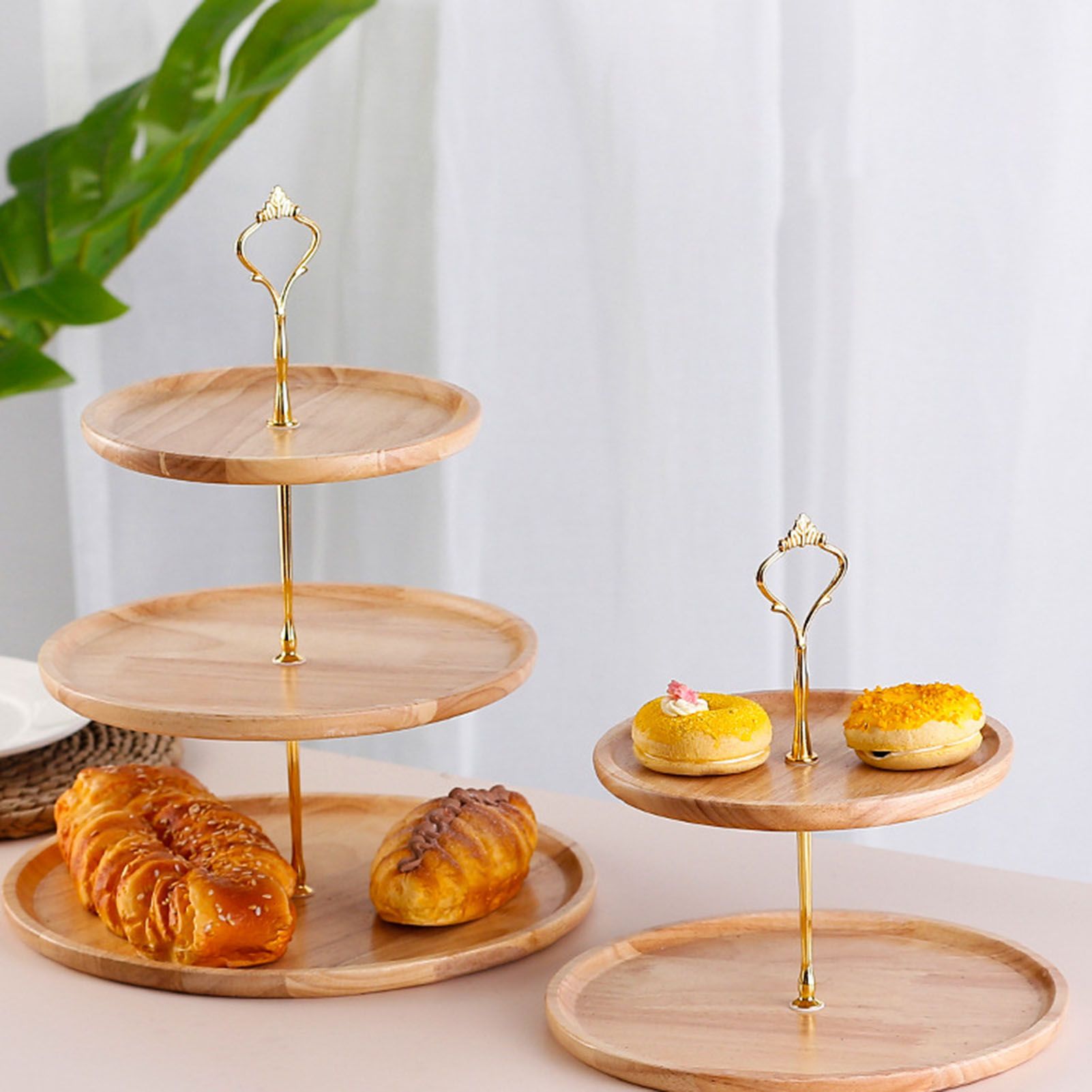 Fruit Plate Wood Natural Textured Simple Elegant Strong Durable Food Tray Cake Fruit Serving Tray 20+25+30cm Three Layers - Image 5