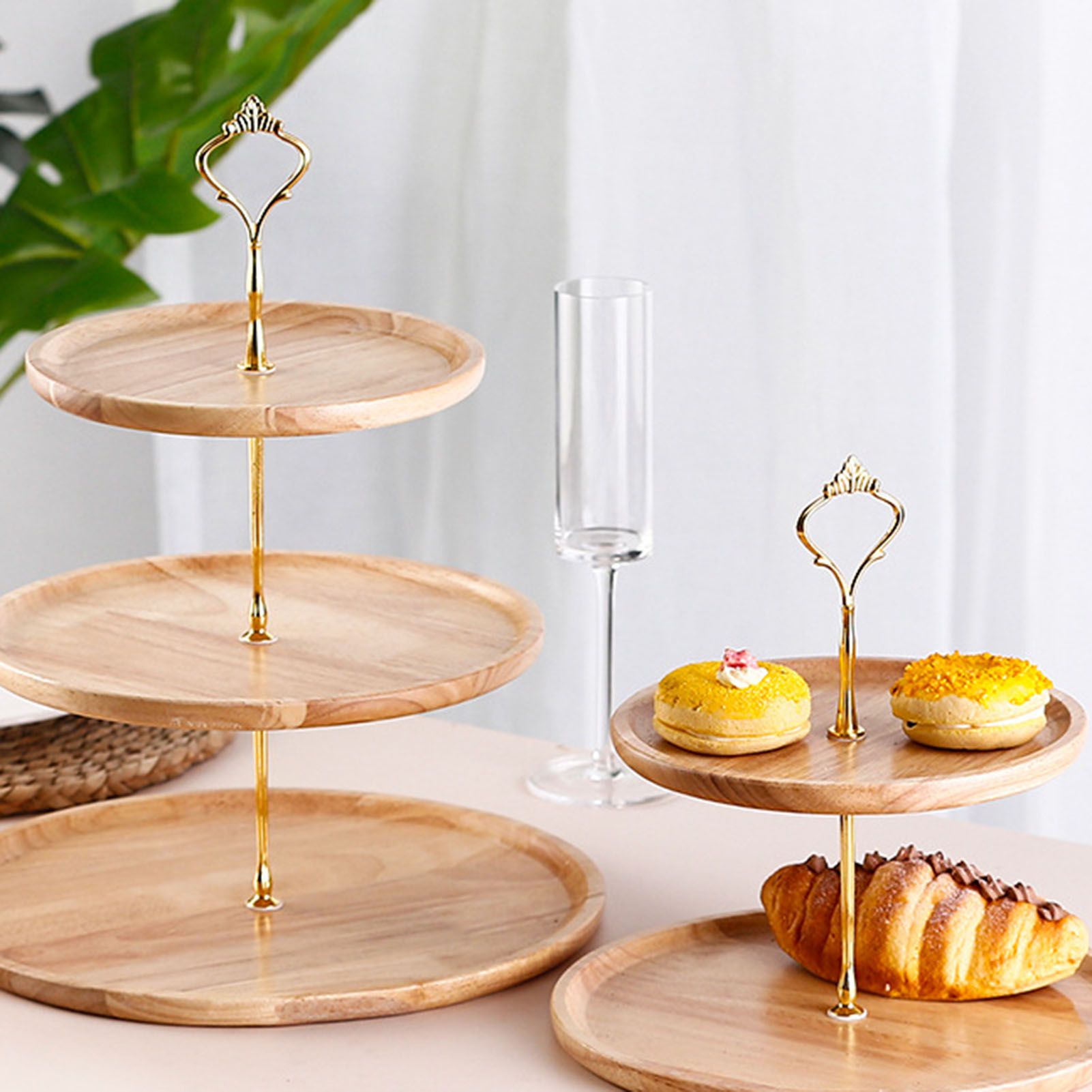 Fruit Plate Wood Natural Textured Simple Elegant Strong Durable Food Tray Cake Fruit Serving Tray 20+25+30cm Three Layers - Image 6