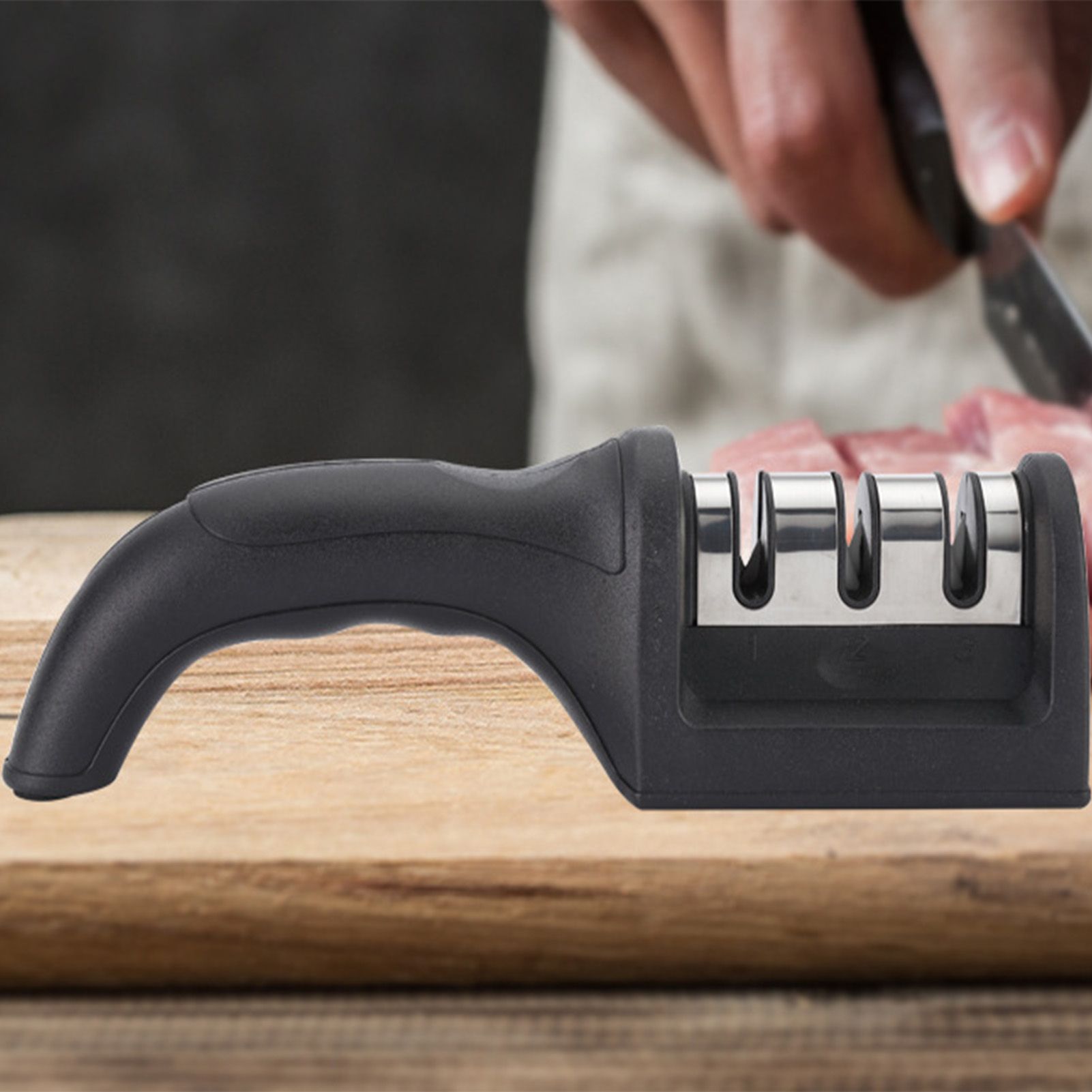 Knife Sharpener 3 Slot Kitchen Knives Sharpen Blade Sharpening Tool for Home Kitchen Black - Image 5
