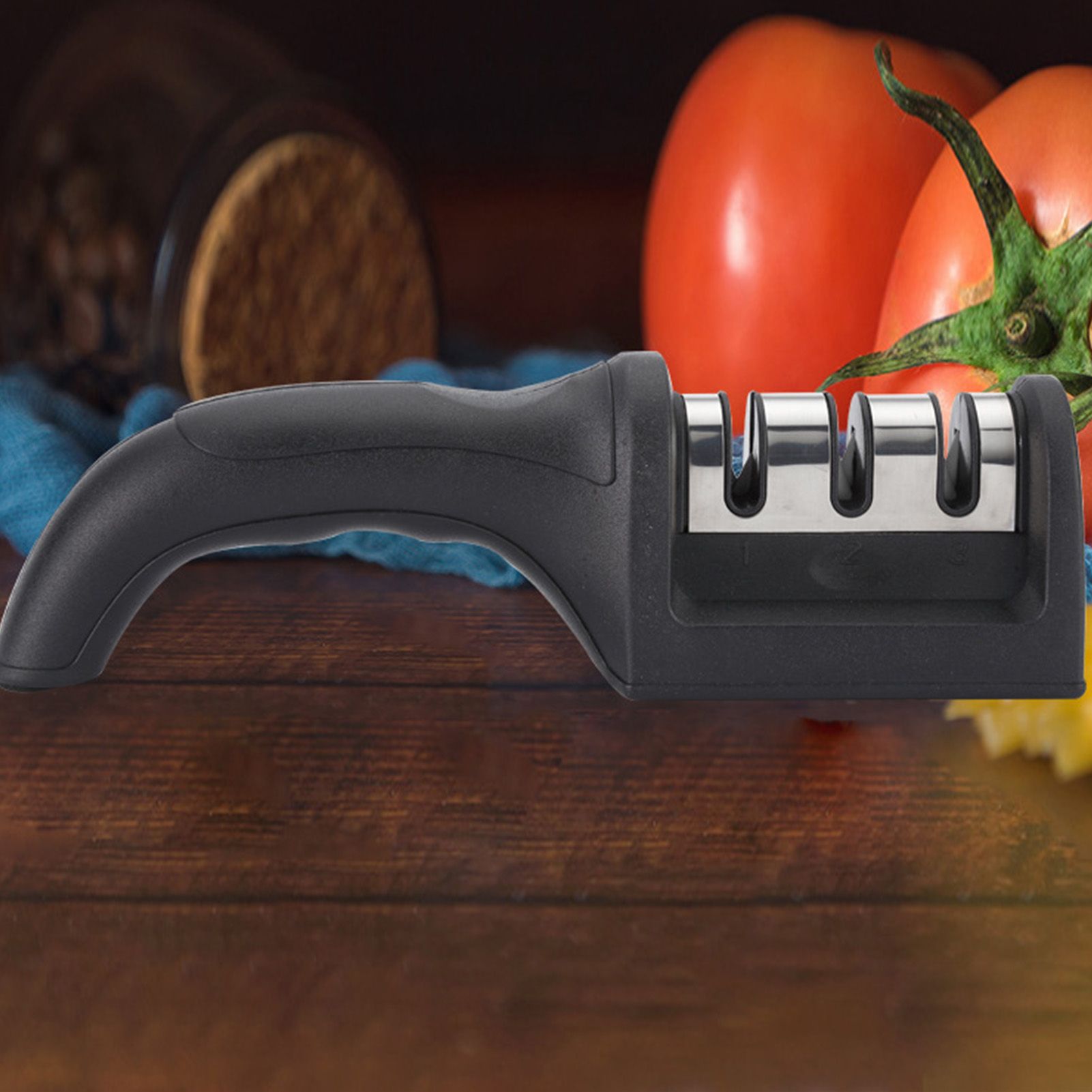 Knife Sharpener 3 Slot Kitchen Knives Sharpen Blade Sharpening Tool for Home Kitchen Black - Image 6