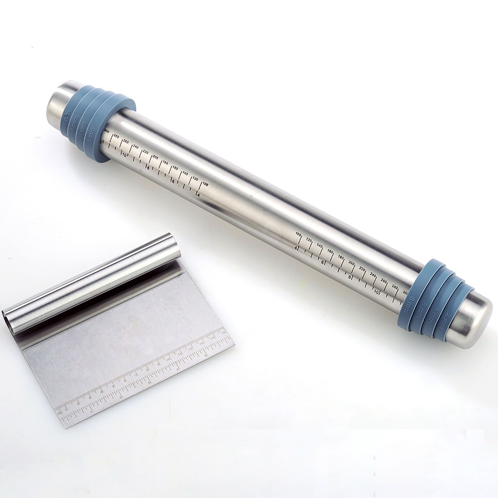 Adjustable Thicknes Flour Rolling Pin with Scale Mat Dough Scraper 430 Stainless Steel Cooking Tools Baking Utensils - Image 3