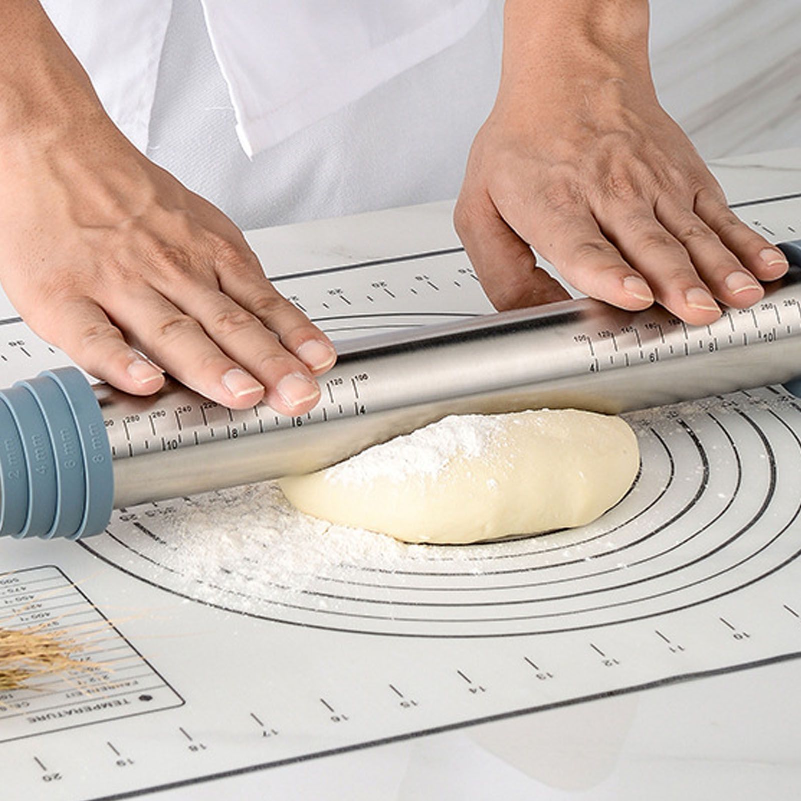 Adjustable Thicknes Flour Rolling Pin with Scale Mat Dough Scraper 430 Stainless Steel Cooking Tools Baking Utensils - Image 5