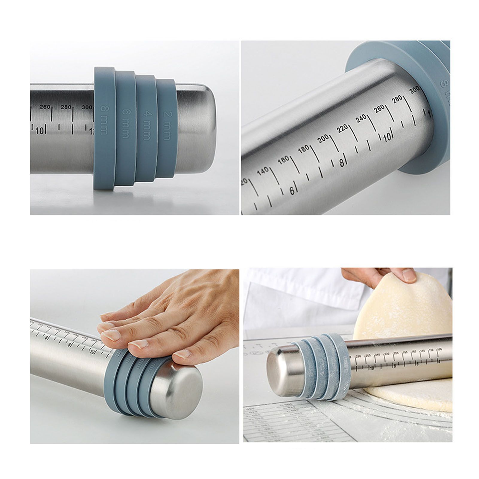 Adjustable Thicknes Flour Rolling Pin with Scale Mat Dough Scraper 430 Stainless Steel Cooking Tools Baking Utensils - Image 6