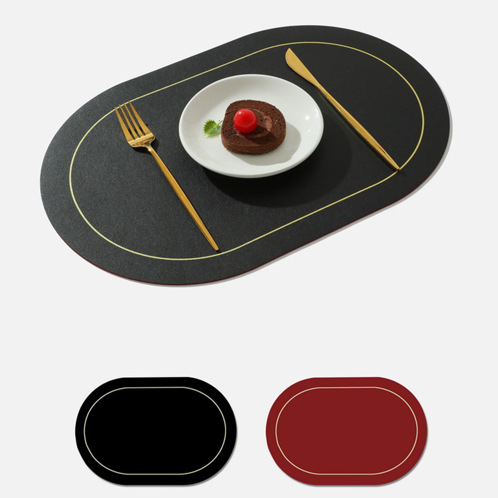 2Pcs Leather Oval Dining Food Mat Oil Proof Insulation Restaurant Table Home Hotel Non Slip Bowl Pad Placemat Black - Image 5