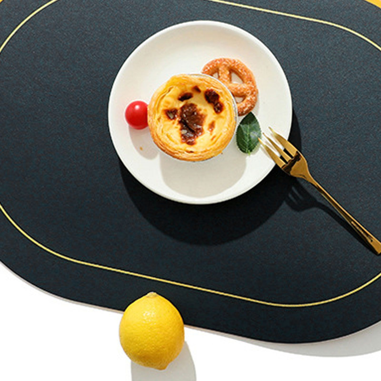 2Pcs Leather Oval Dining Food Mat Oil Proof Insulation Restaurant Table Home Hotel Non Slip Bowl Pad Placemat Black - Image 6