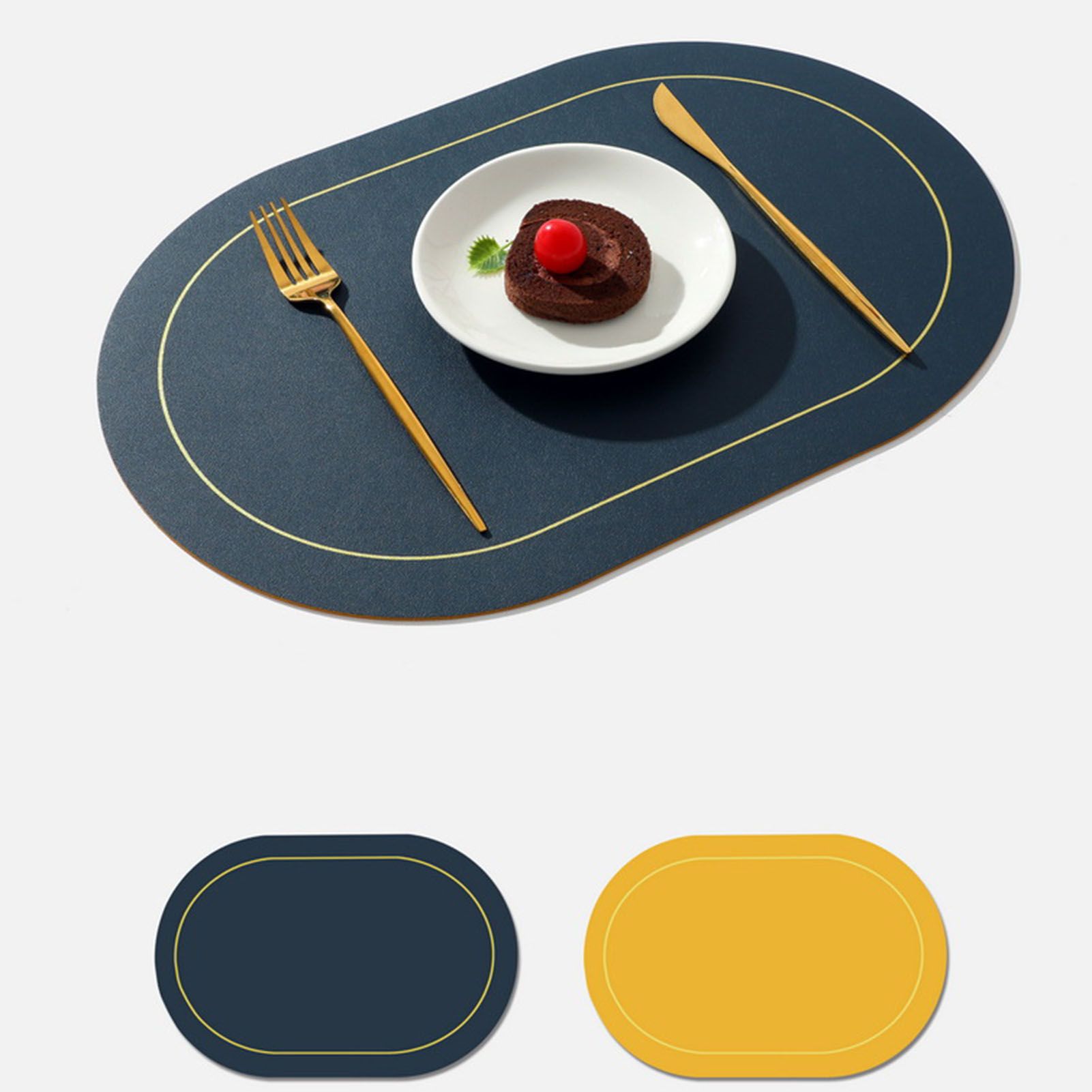 2Pcs Leather Oval Dining Food Mat Oil Proof Insulation Restaurant Table Home Hotel Non Slip Bowl Pad Placemat Blue - Image 5