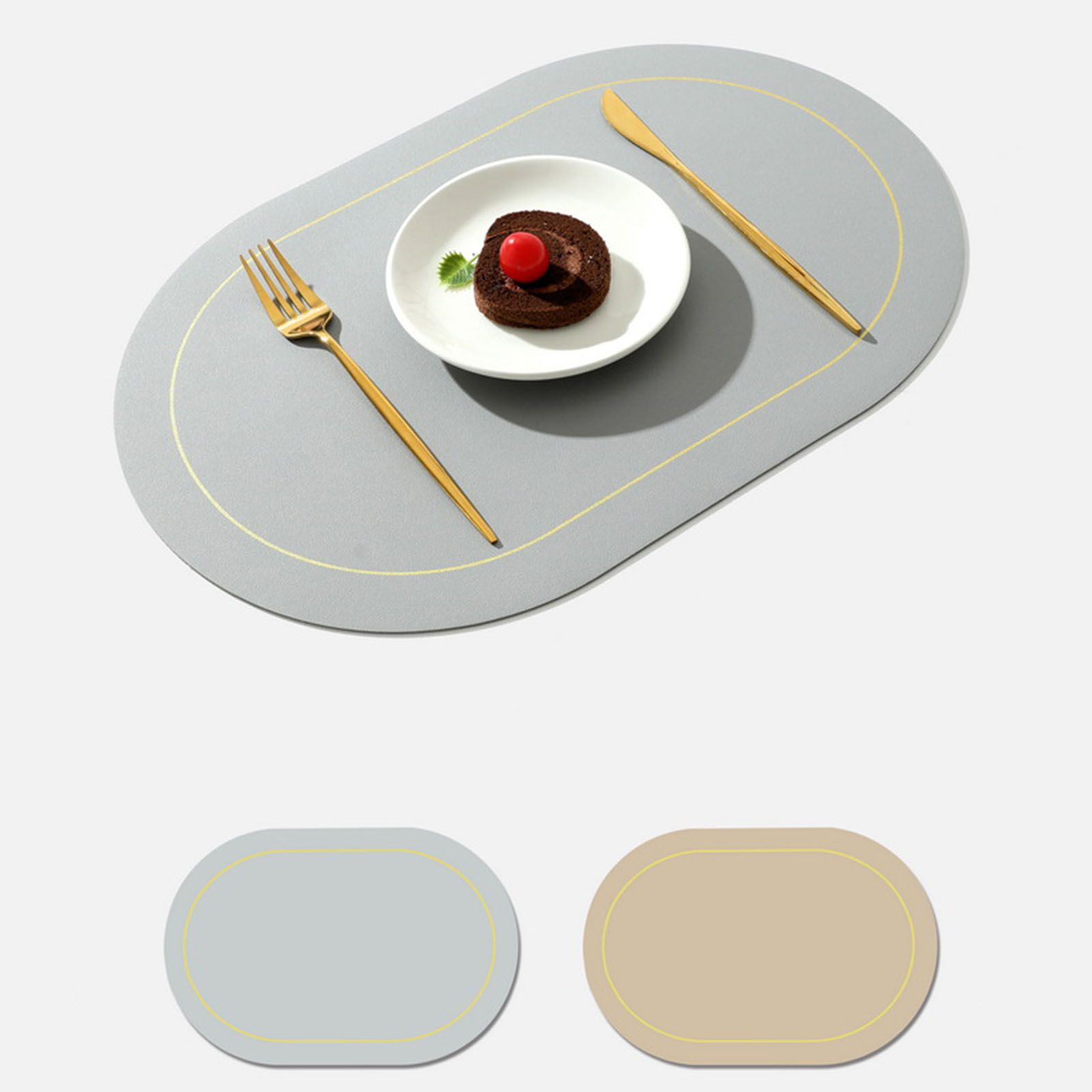 2Pcs Leather Oval Dining Food Mat Oil Proof Insulation Restaurant Table Home Hotel Non Slip Bowl Pad Placemat Light Gray - Image 5