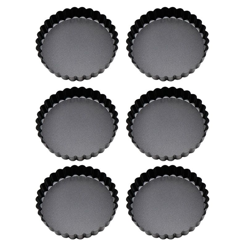 6PCS Removable Bottom Tart Pan Non Stick Coating Carbon Steel Black Quiche Pan for Kitchen - Image 2
