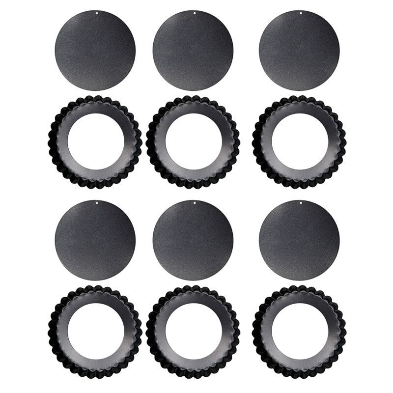 6PCS Removable Bottom Tart Pan Non Stick Coating Carbon Steel Black Quiche Pan for Kitchen - Image 4