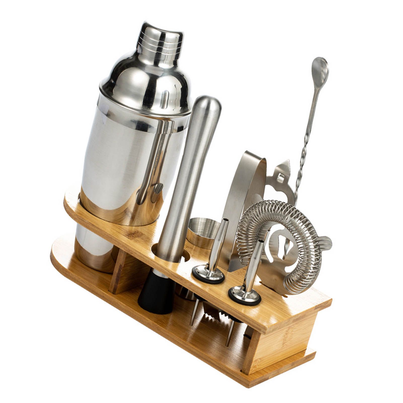 10PCS Home Bartending Kit Stainless Steel with Bamboo Tray Cocktail Mixing Tool Set for DIY Novice 550ML - Image 2