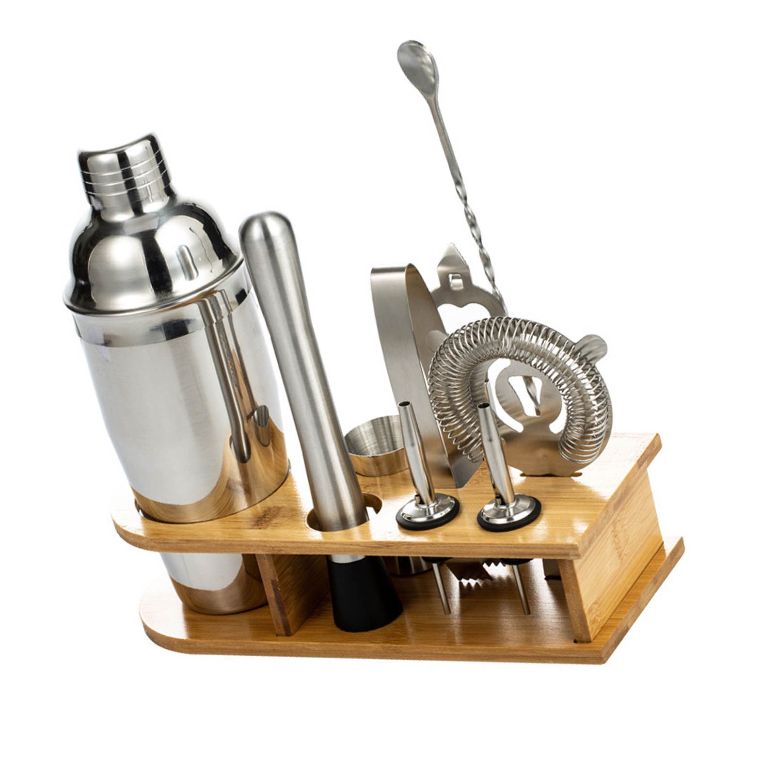 10PCS Home Bartending Kit Stainless Steel with Bamboo Tray Cocktail Mixing Tool Set for DIY Novice 550ML - Image 3