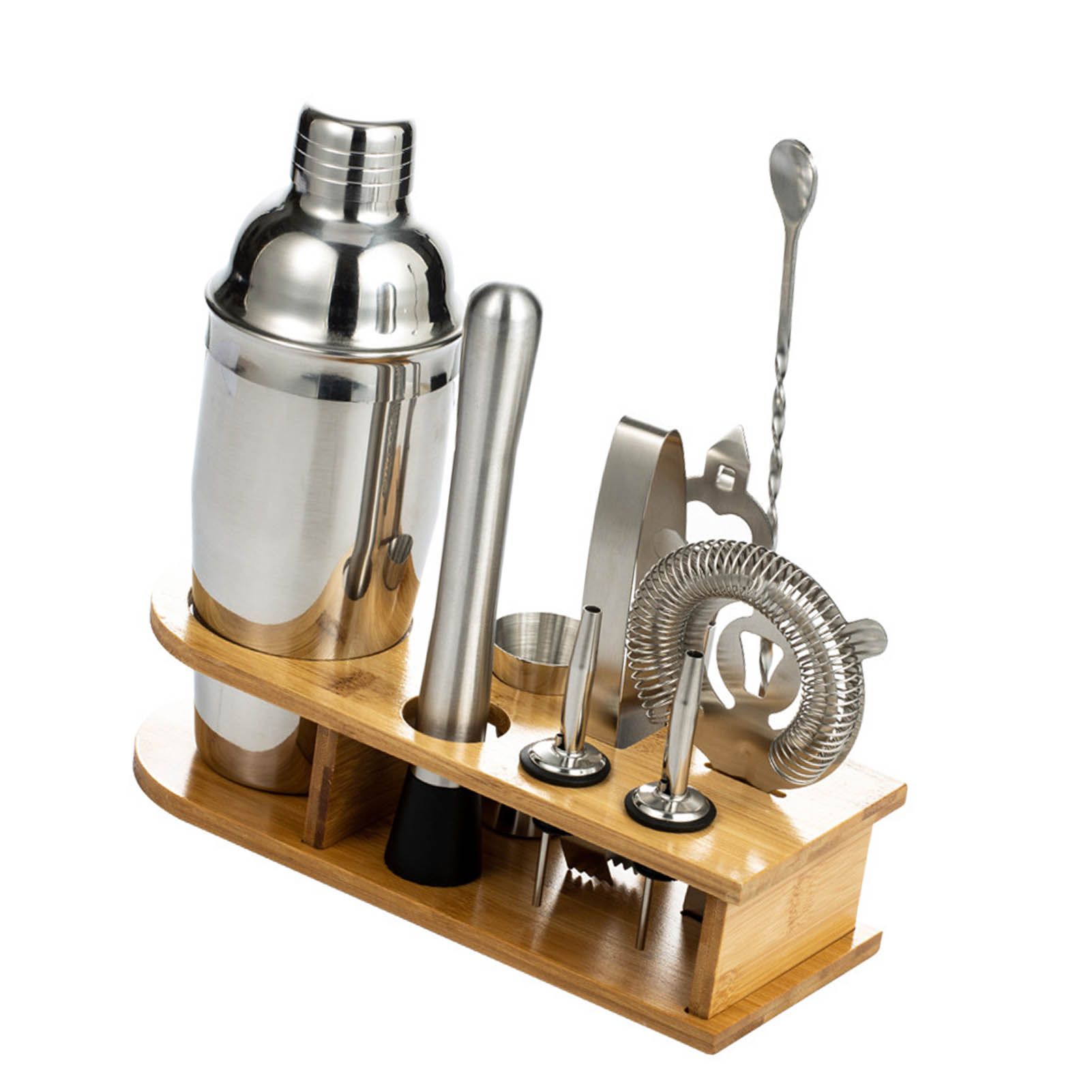 10PCS Home Bartending Kit Stainless Steel with Bamboo Tray Cocktail Mixing Tool Set for DIY Novice 550ML - Image 4