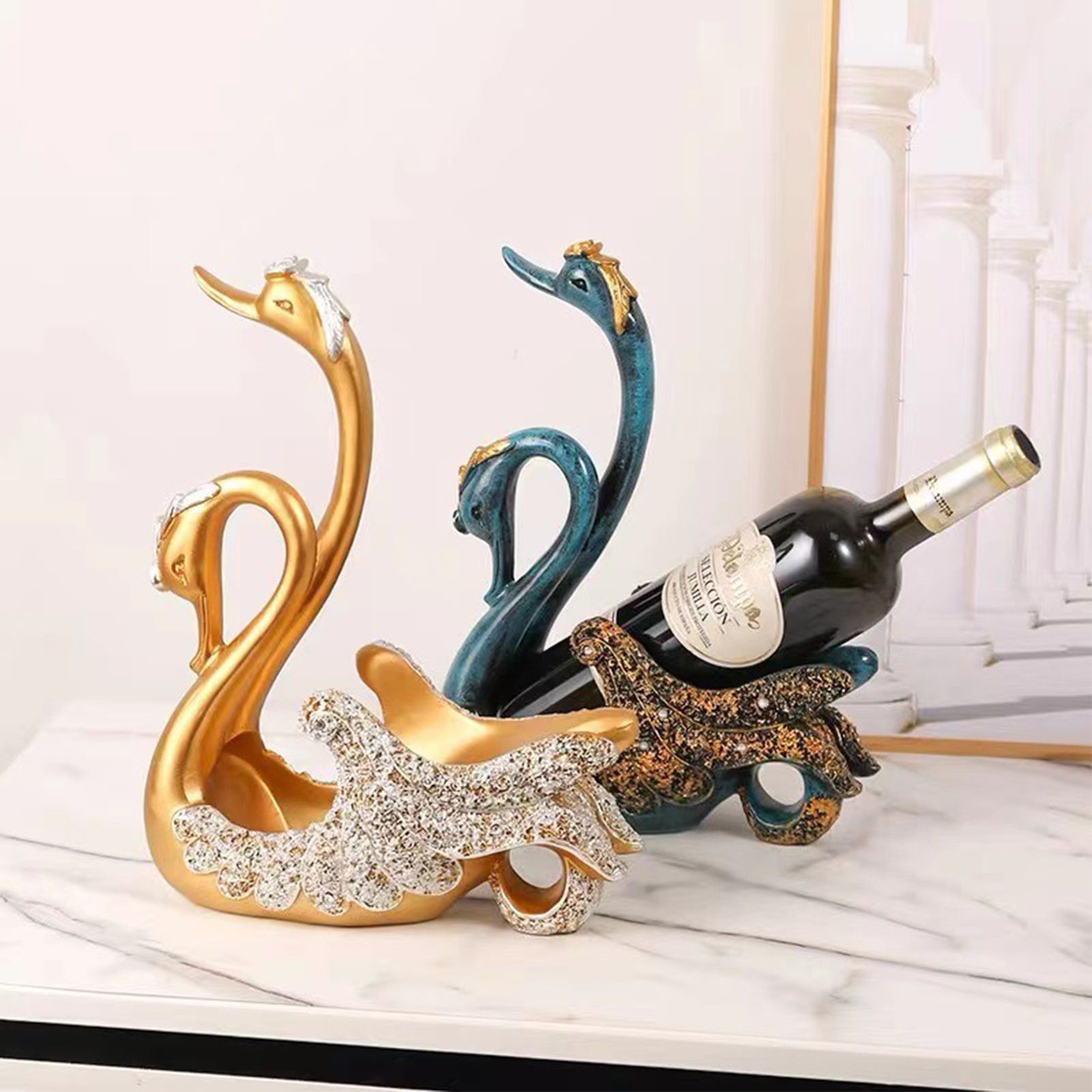 Luxury Swan Wine Rack Innovative Desktop Wine Cabinet Decorative Ornaments for Living Room Office Blue - Image 6