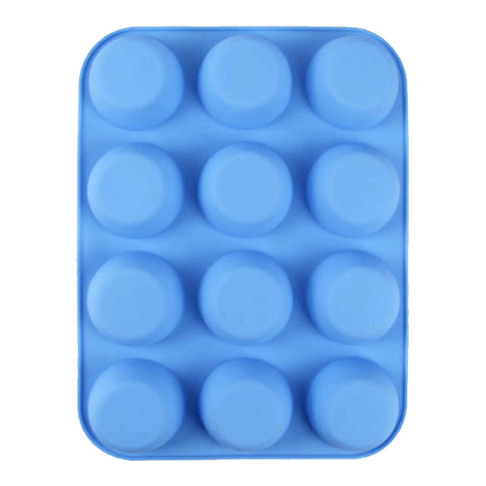 12 Cupcake Pan Soft Silicone Round Shape Easy Release Muffin Pan for Cupcake Muffin Gelatin Soap Candle Blue - Image 1