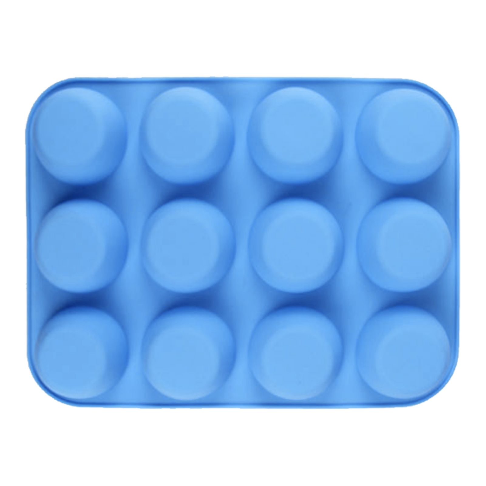 12 Cupcake Pan Soft Silicone Round Shape Easy Release Muffin Pan for Cupcake Muffin Gelatin Soap Candle Blue - Image 2