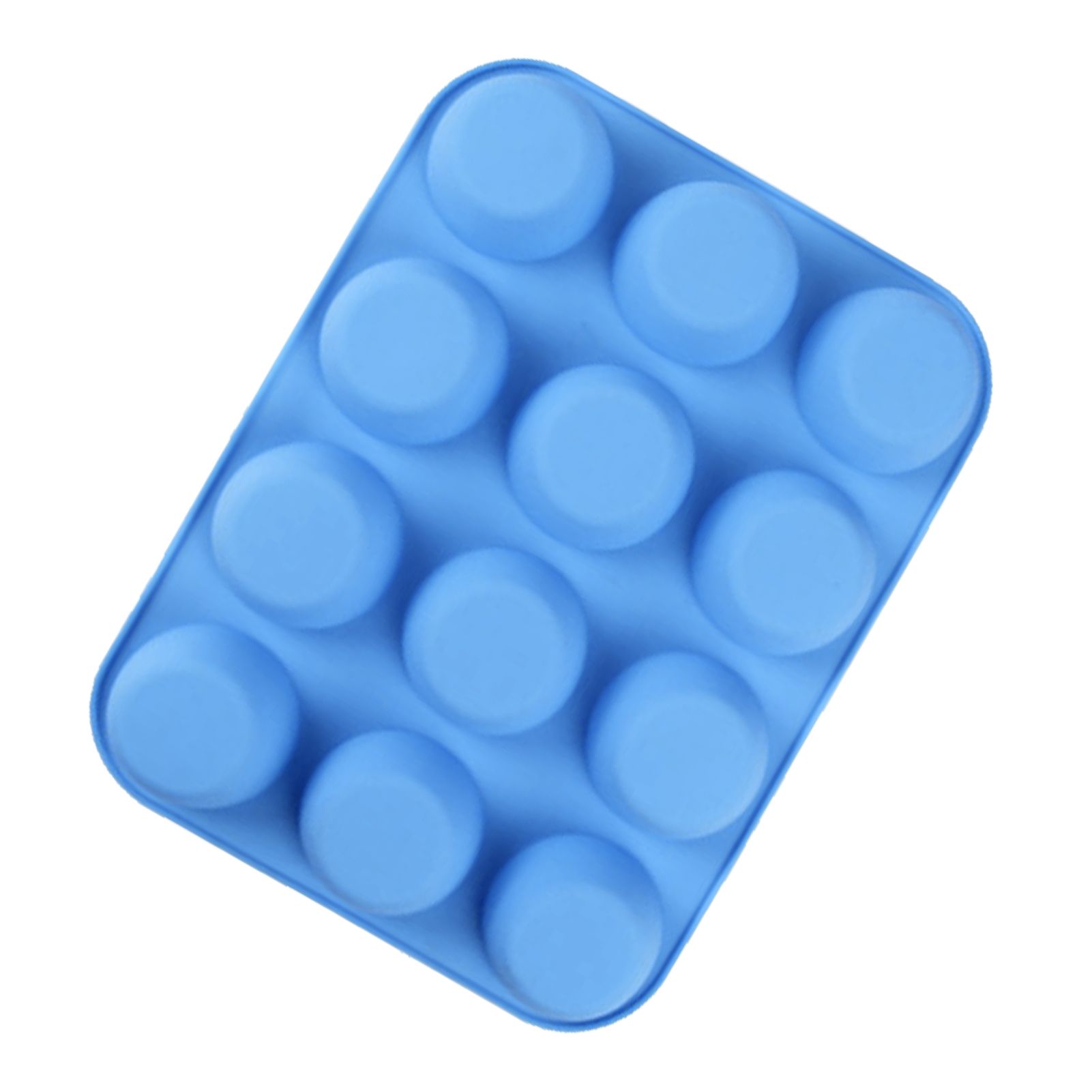 12 Cupcake Pan Soft Silicone Round Shape Easy Release Muffin Pan for Cupcake Muffin Gelatin Soap Candle Blue - Image 4