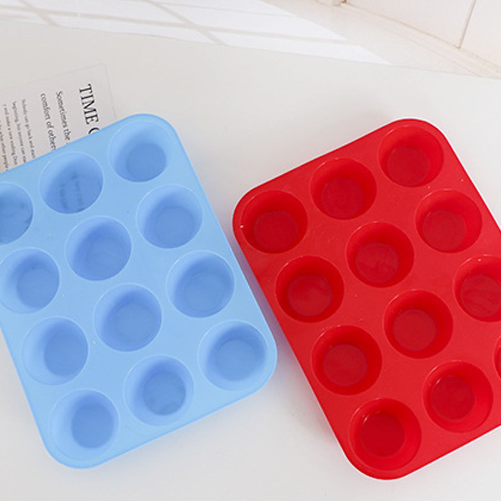 12 Cupcake Pan Soft Silicone Round Shape Easy Release Muffin Pan for Cupcake Muffin Gelatin Soap Candle Blue - Image 5