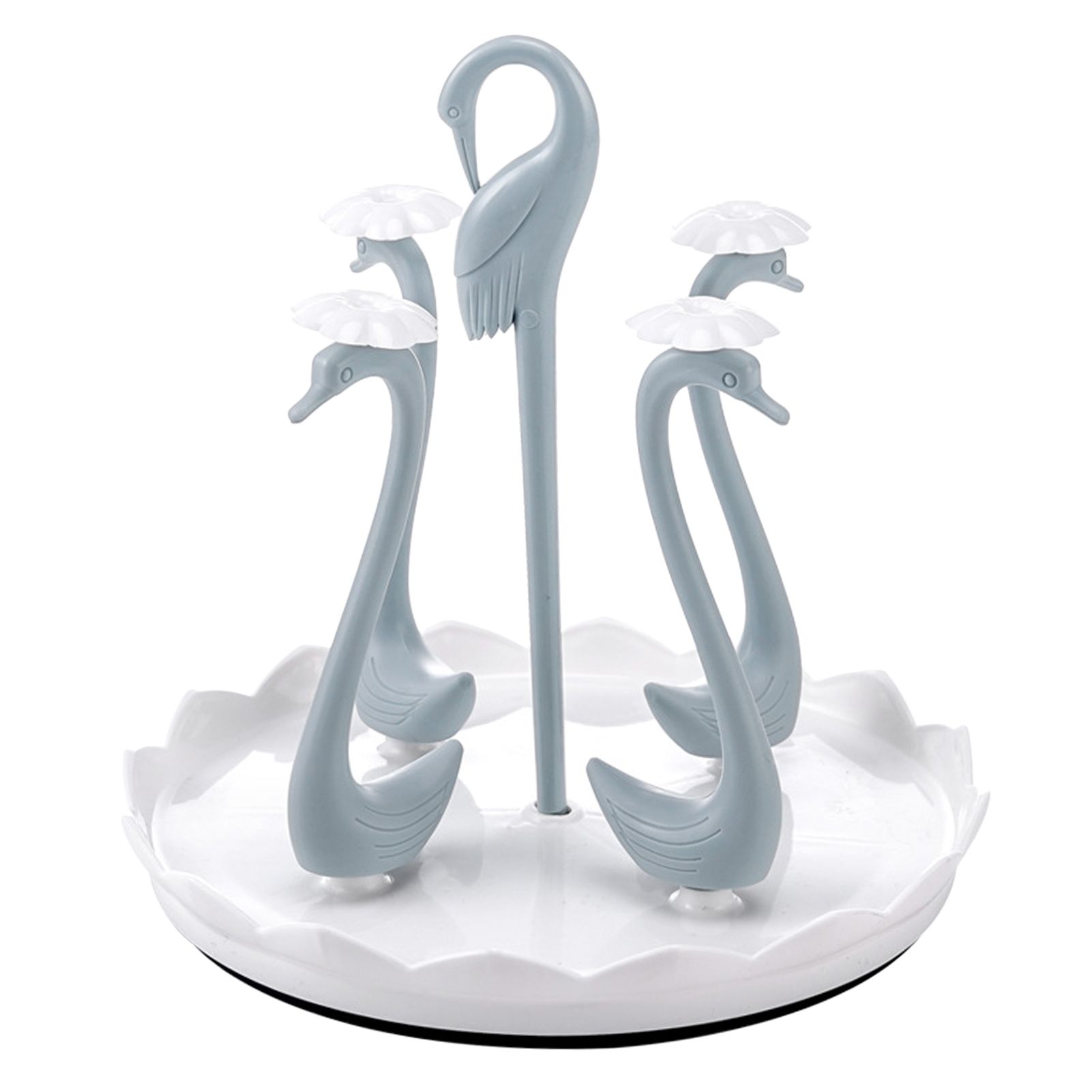 Swan Cup Holder with Rotating Drip Tray Plastic Rotatable Drinking Cup Drainer Stand Rack for Home Kitchen Blue 4 Heads - Image 1