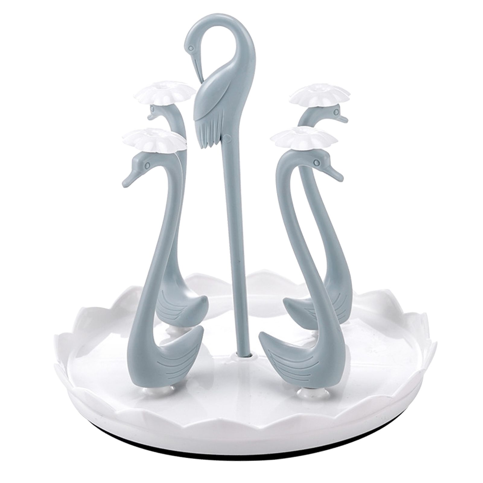 Swan Cup Holder with Rotating Drip Tray Plastic Rotatable Drinking Cup Drainer Stand Rack for Home Kitchen Blue 4 Heads - Image 2
