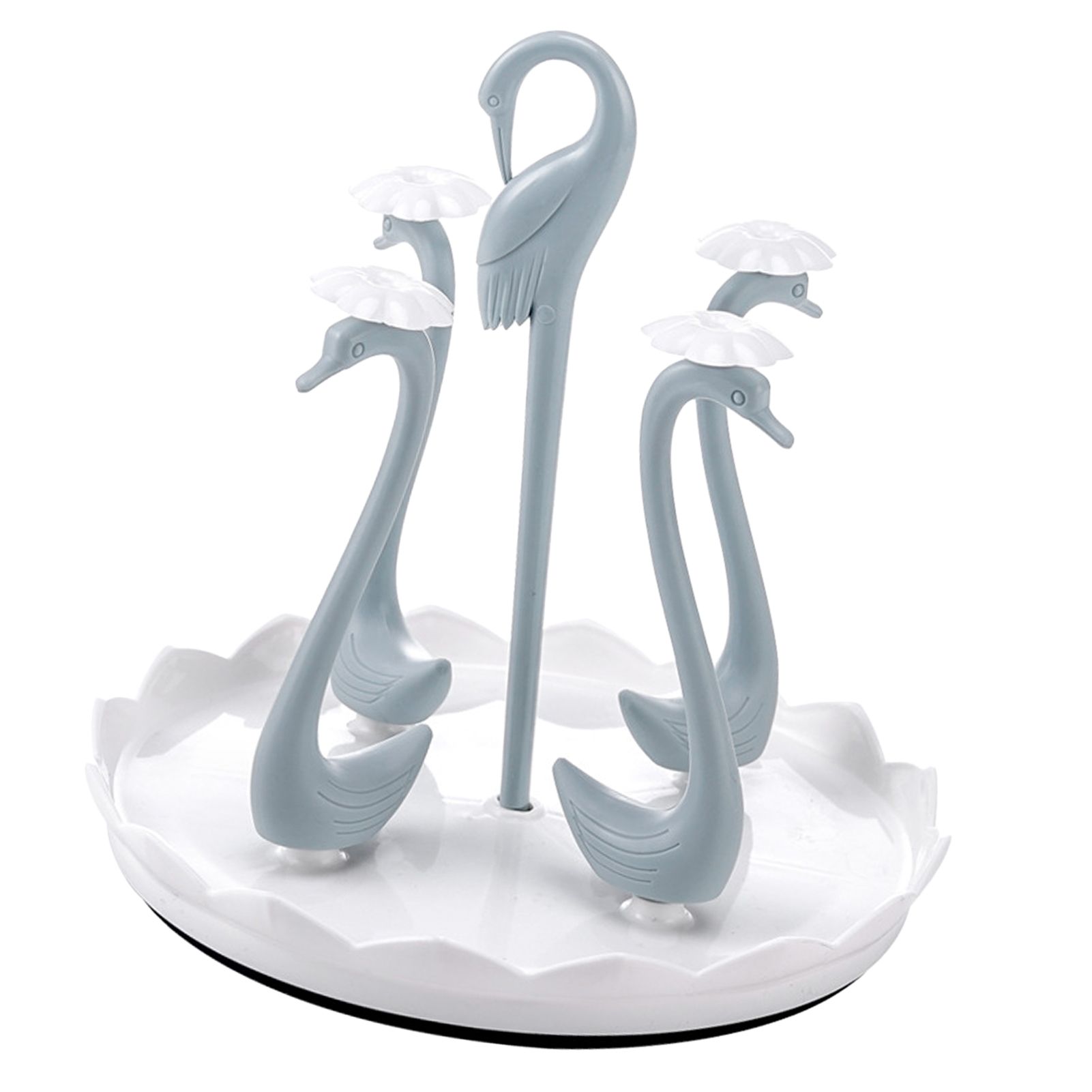 Swan Cup Holder with Rotating Drip Tray Plastic Rotatable Drinking Cup Drainer Stand Rack for Home Kitchen Blue 4 Heads - Image 3