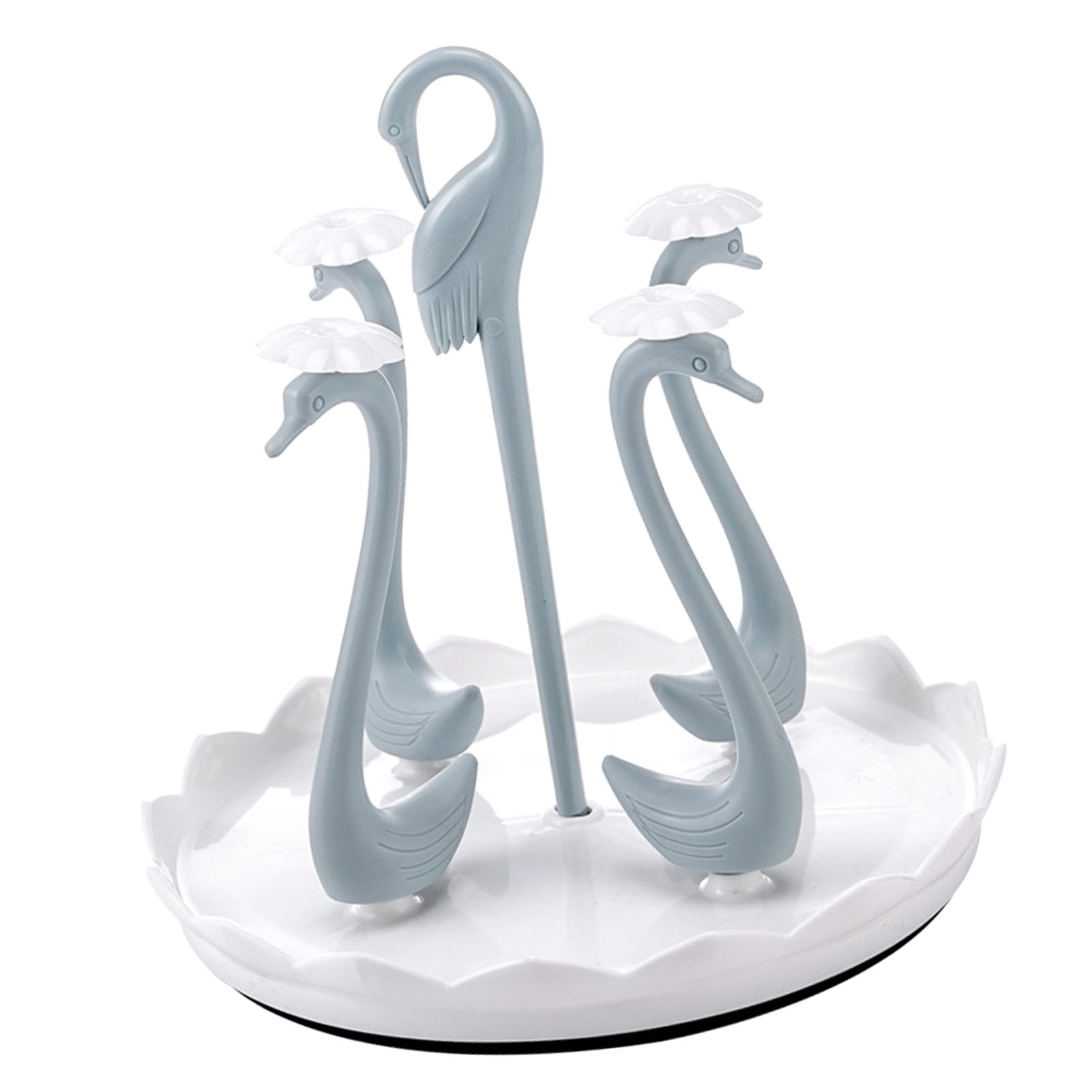 Swan Cup Holder with Rotating Drip Tray Plastic Rotatable Drinking Cup Drainer Stand Rack for Home Kitchen Blue 4 Heads - Image 4