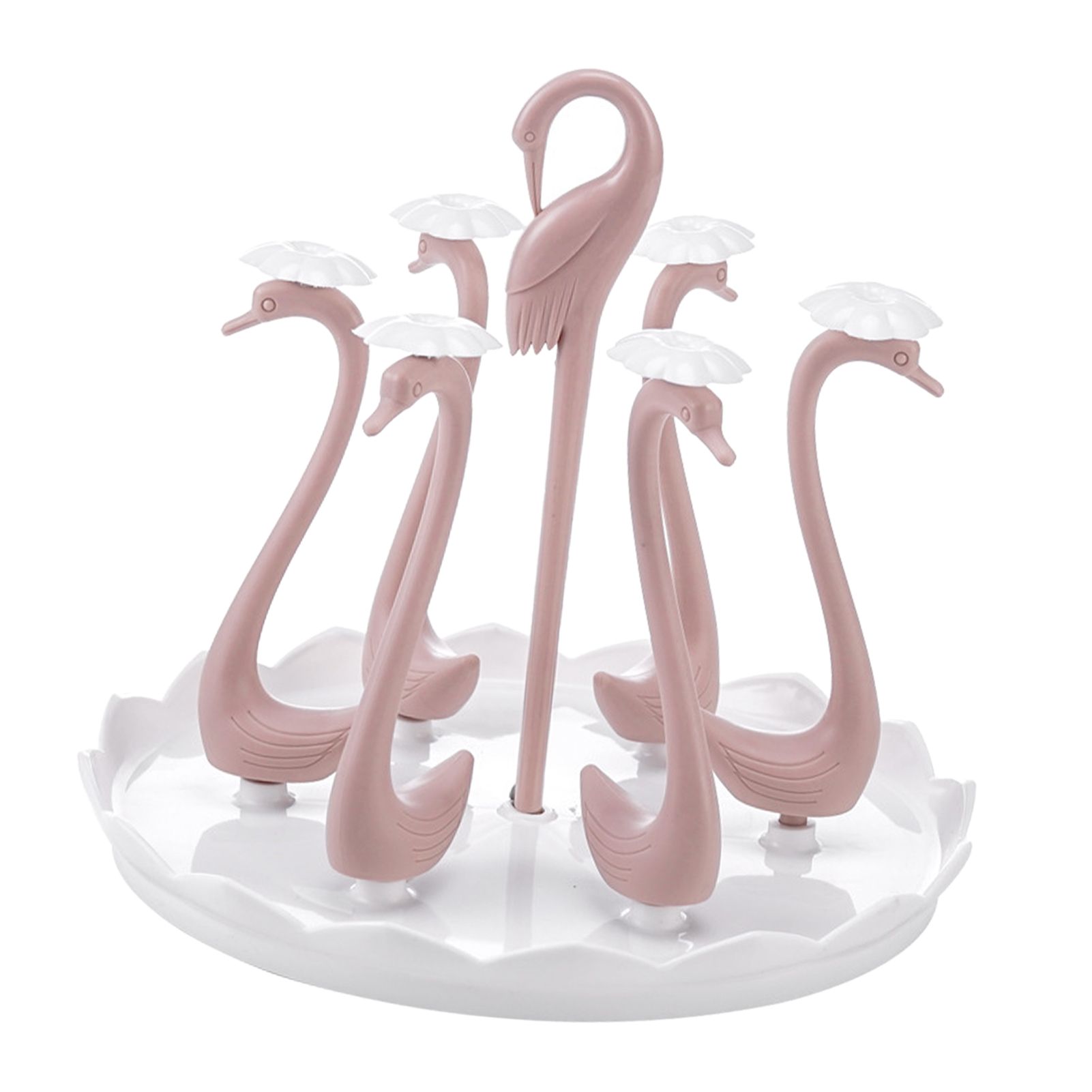 Swan Cup Holder with Rotating Drip Tray Plastic Rotatable Drinking Cup Drainer Stand Rack for Home Kitchen Pink 6 Heads - Image 3