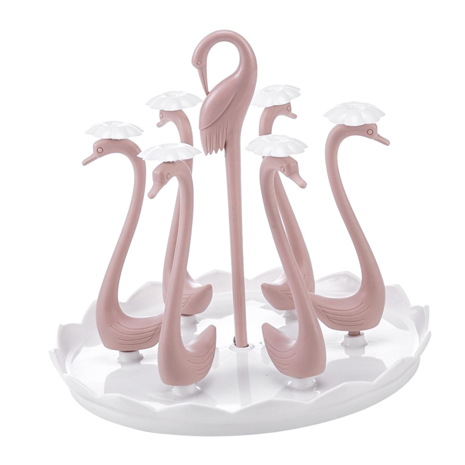 Swan Cup Holder with Rotating Drip Tray Plastic Rotatable Drinking Cup Drainer Stand Rack for Home Kitchen Pink 6 Heads - Image 4
