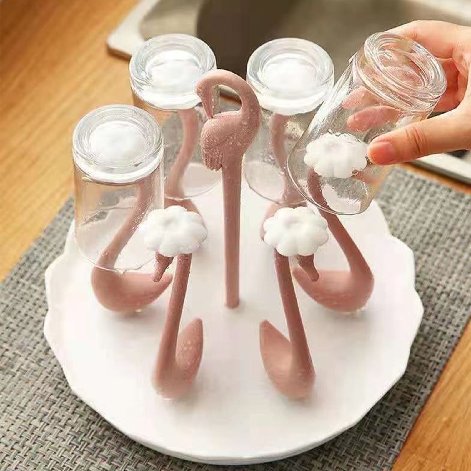 Swan Cup Holder with Rotating Drip Tray Plastic Rotatable Drinking Cup Drainer Stand Rack for Home Kitchen Pink 6 Heads - Image 5