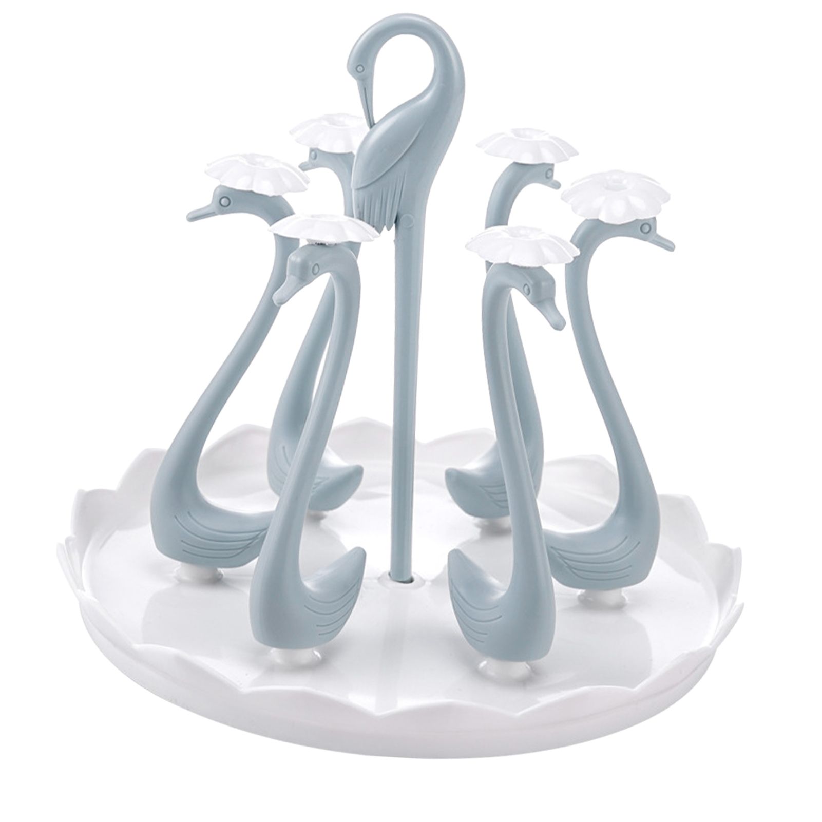 Swan Cup Holder with Rotating Drip Tray Plastic Rotatable Drinking Cup Drainer Stand Rack for Home Kitchen Blue 6 Heads - Image 3