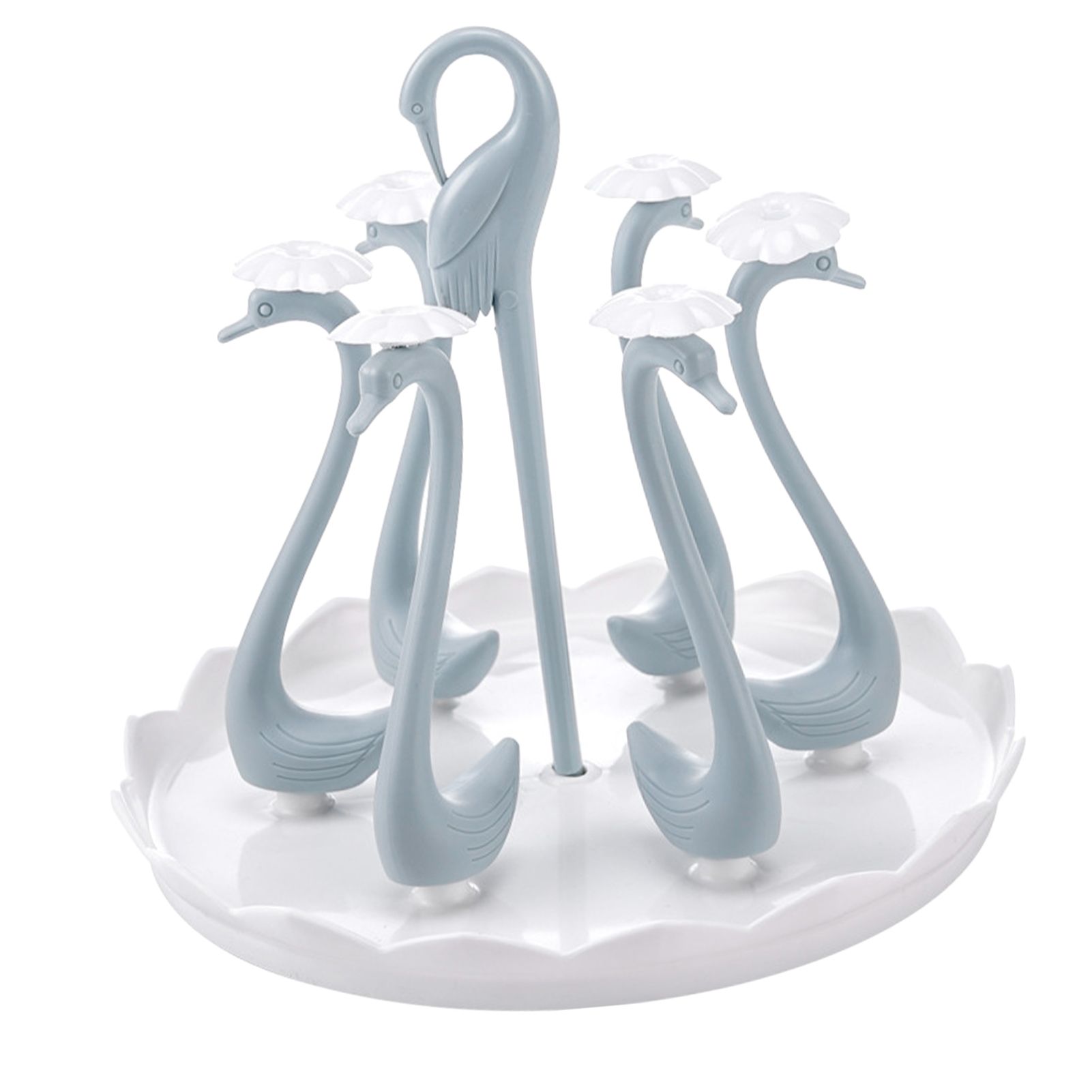 Swan Cup Holder with Rotating Drip Tray Plastic Rotatable Drinking Cup Drainer Stand Rack for Home Kitchen Blue 6 Heads - Image 4