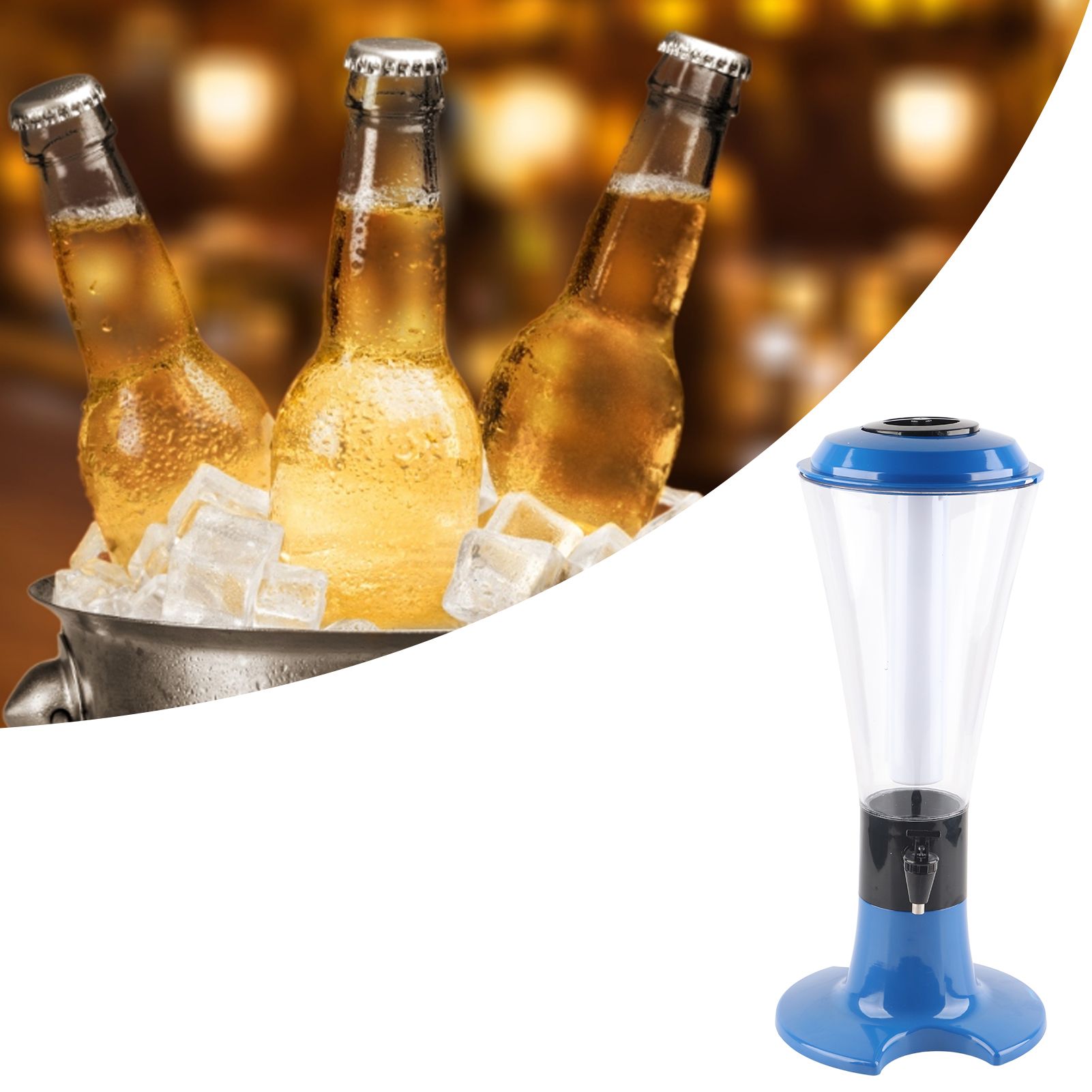 3L Beer Tower Dispenser Multipurpose Luminous Tabletop Wine Beer Tower Dispenser with Tap for Home Bar KTV Blue - Image 5