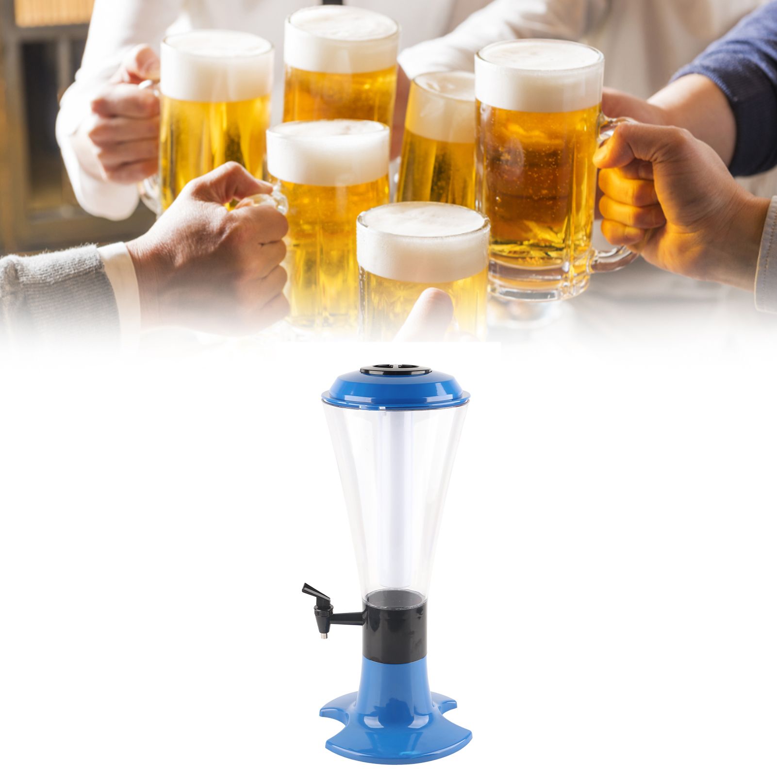 3L Beer Tower Dispenser Multipurpose Luminous Tabletop Wine Beer Tower Dispenser with Tap for Home Bar KTV Blue - Image 6