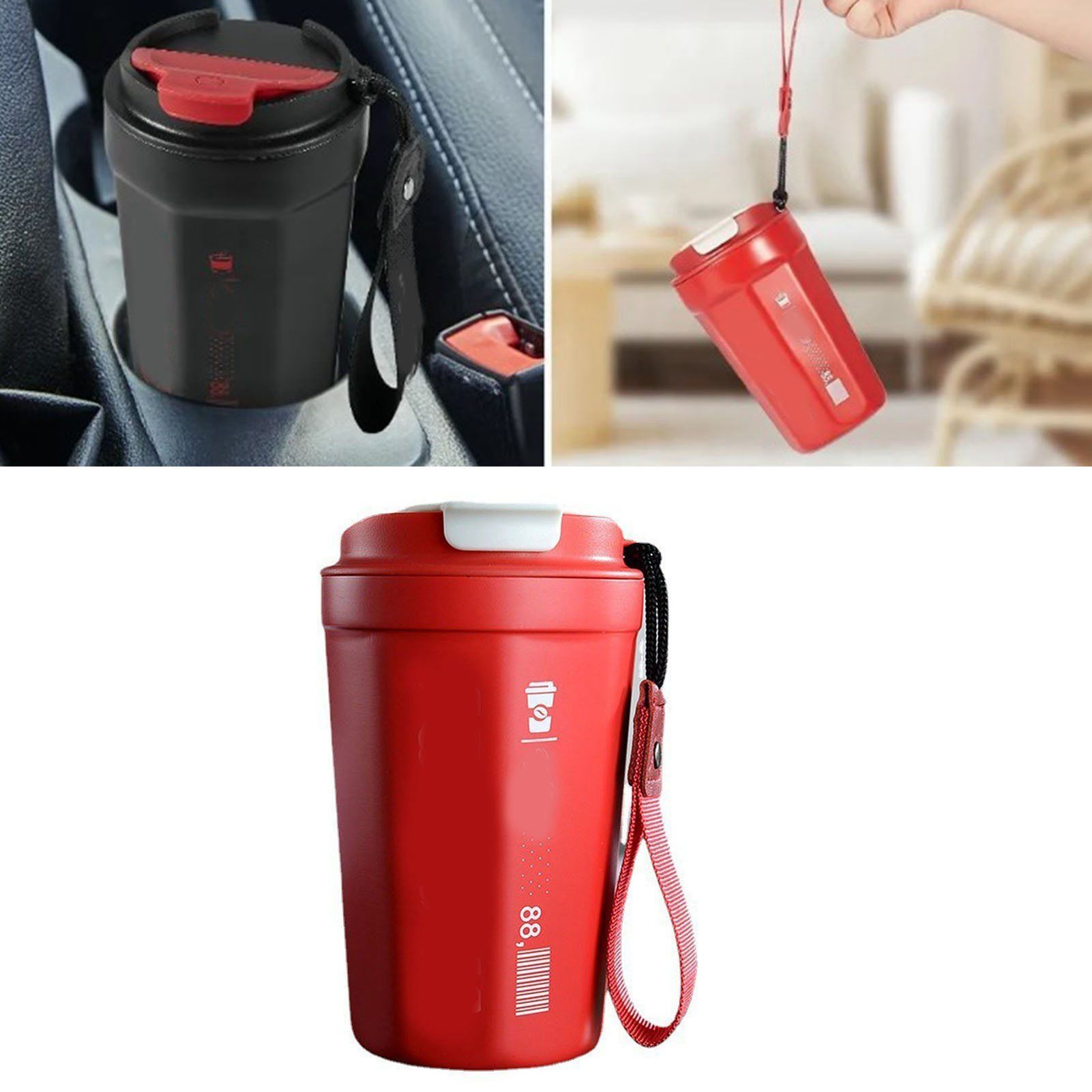 390ml Insulated Coffee Mug Keep Warm Cold Portable Stainless Steel Camping Mug for Home School Office Outdoor Red - Image 6