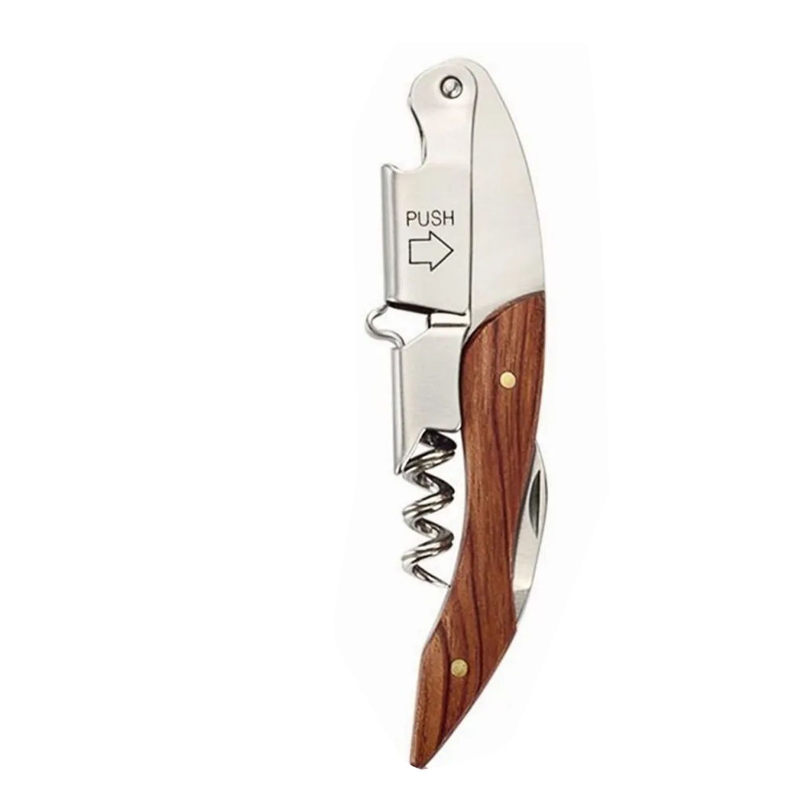 Wine Bottle Opener Corkscrew Stainless Steel Wood Easy Grip Portable Tool for Home - Image 1