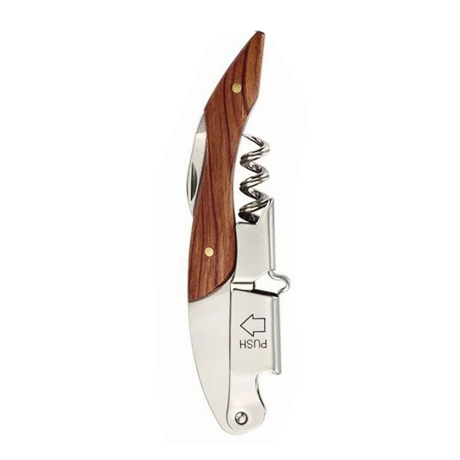 Wine Bottle Opener Corkscrew Stainless Steel Wood Easy Grip Portable Tool for Home - Image 2