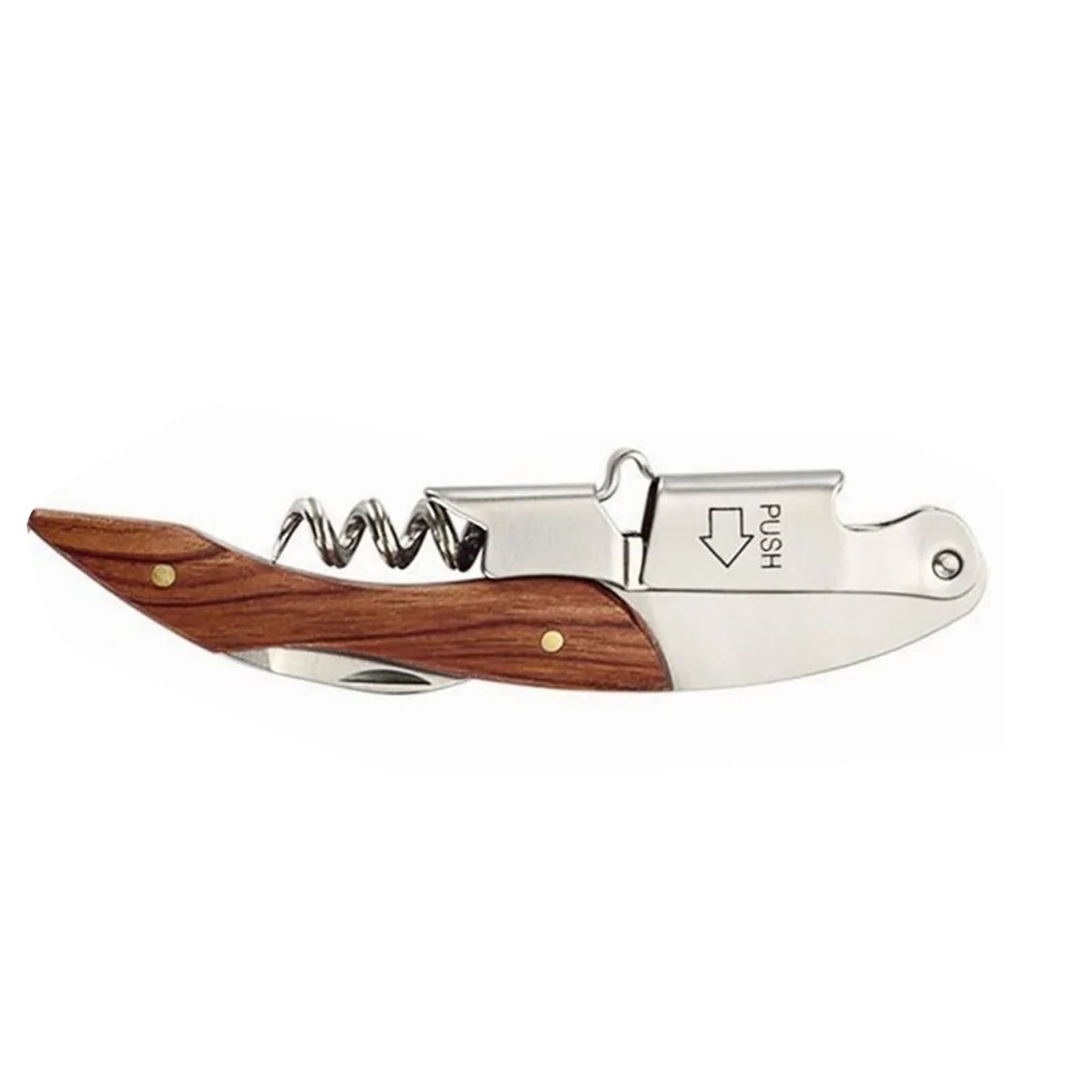 Wine Bottle Opener Corkscrew Stainless Steel Wood Easy Grip Portable Tool for Home - Image 3