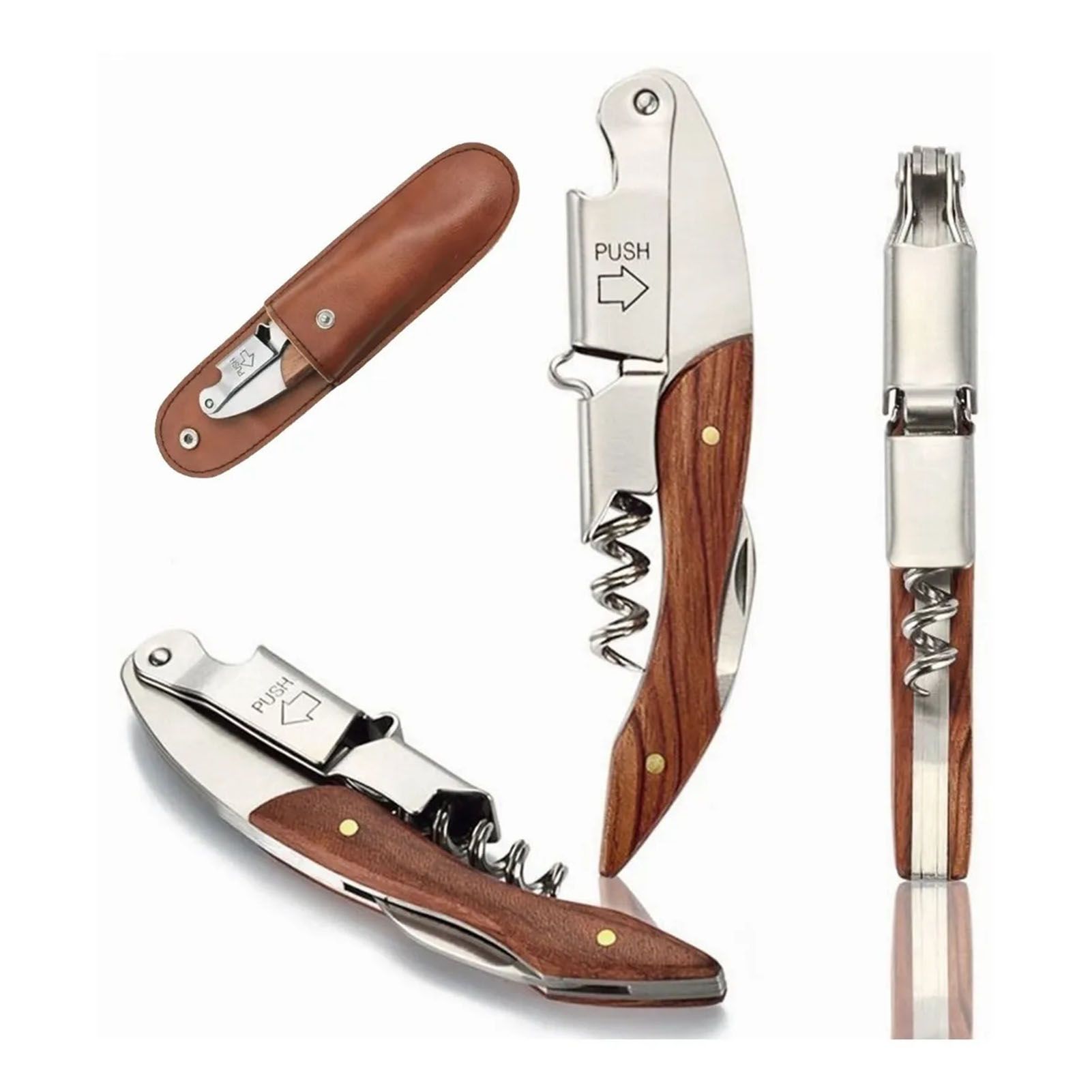 Wine Bottle Opener Corkscrew Stainless Steel Wood Easy Grip Portable Tool for Home - Image 5